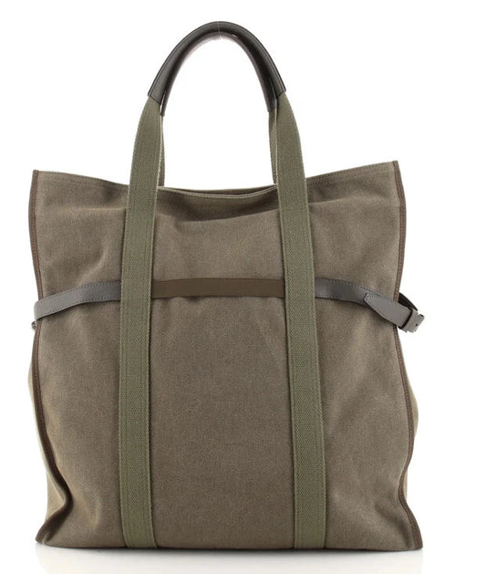 Authentic Valentino Garavani VLTN Logo Canvas Tote Khaki