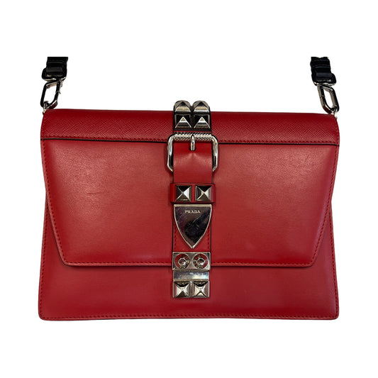 Prada Saffiano Elektra Shoulder Bag Handbag Red Leather