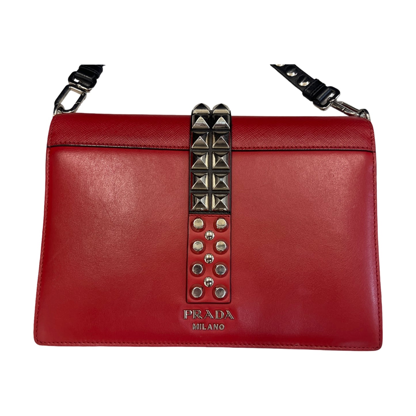 Prada Saffiano Elektra Shoulder Bag Handbag Red Leather