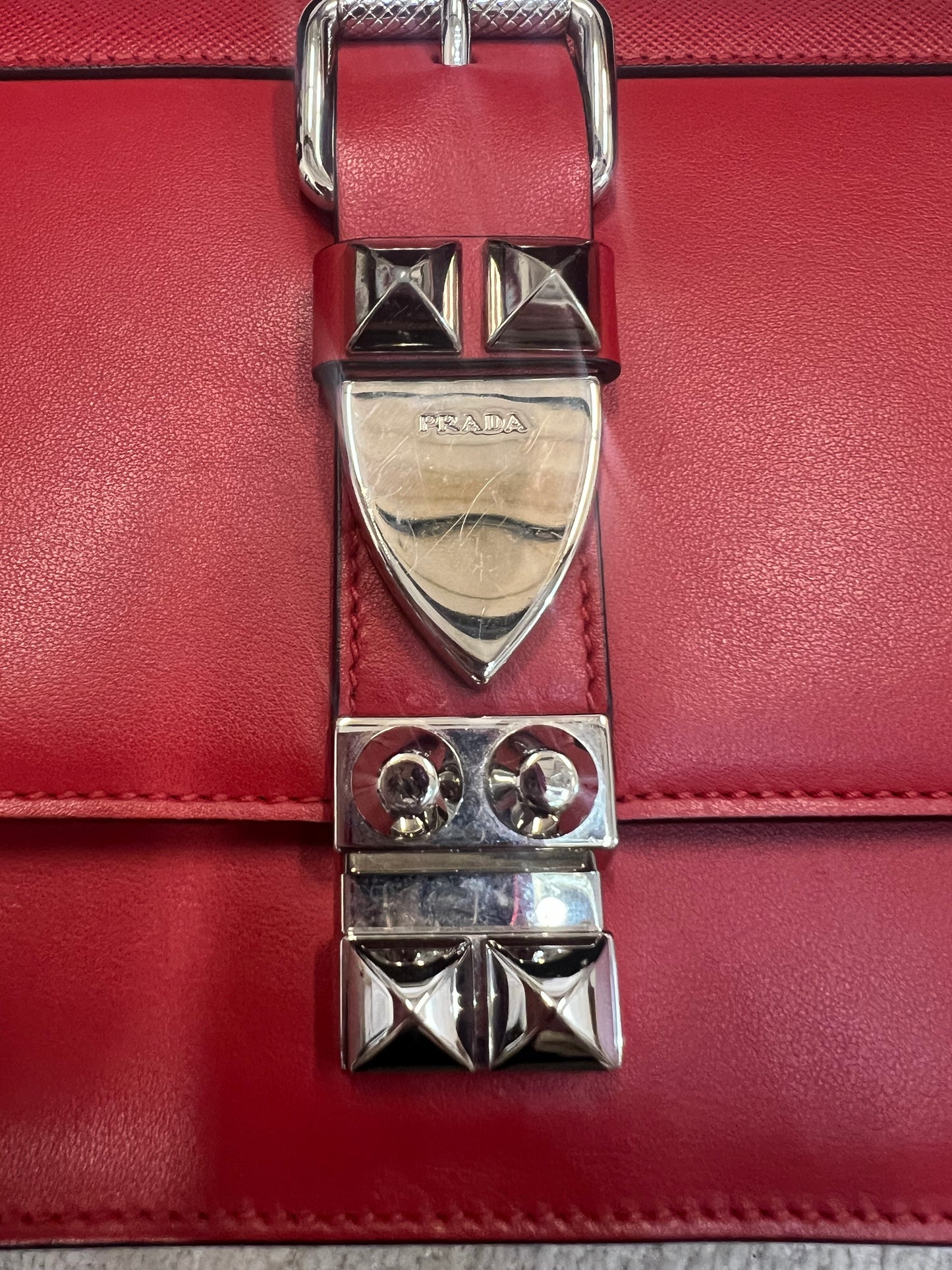 Prada Saffiano Elektra Shoulder Bag Handbag Red Leather
