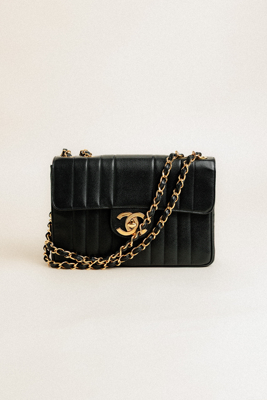 Chanel Jumbo Single Flap Bag Vertical Quilt Black