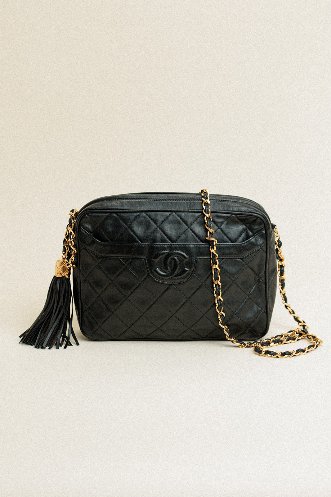Chanel Vintage CC Tassel Camera Bag Black Small