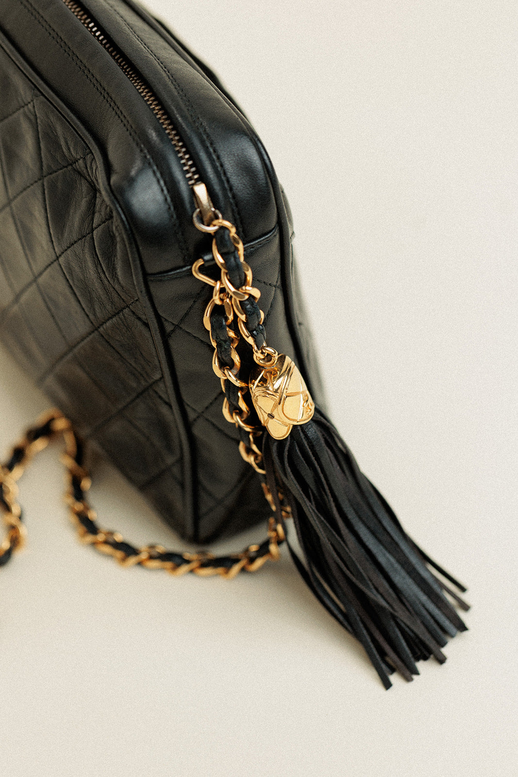 Chanel Vintage CC Tassel Camera Bag Black Small