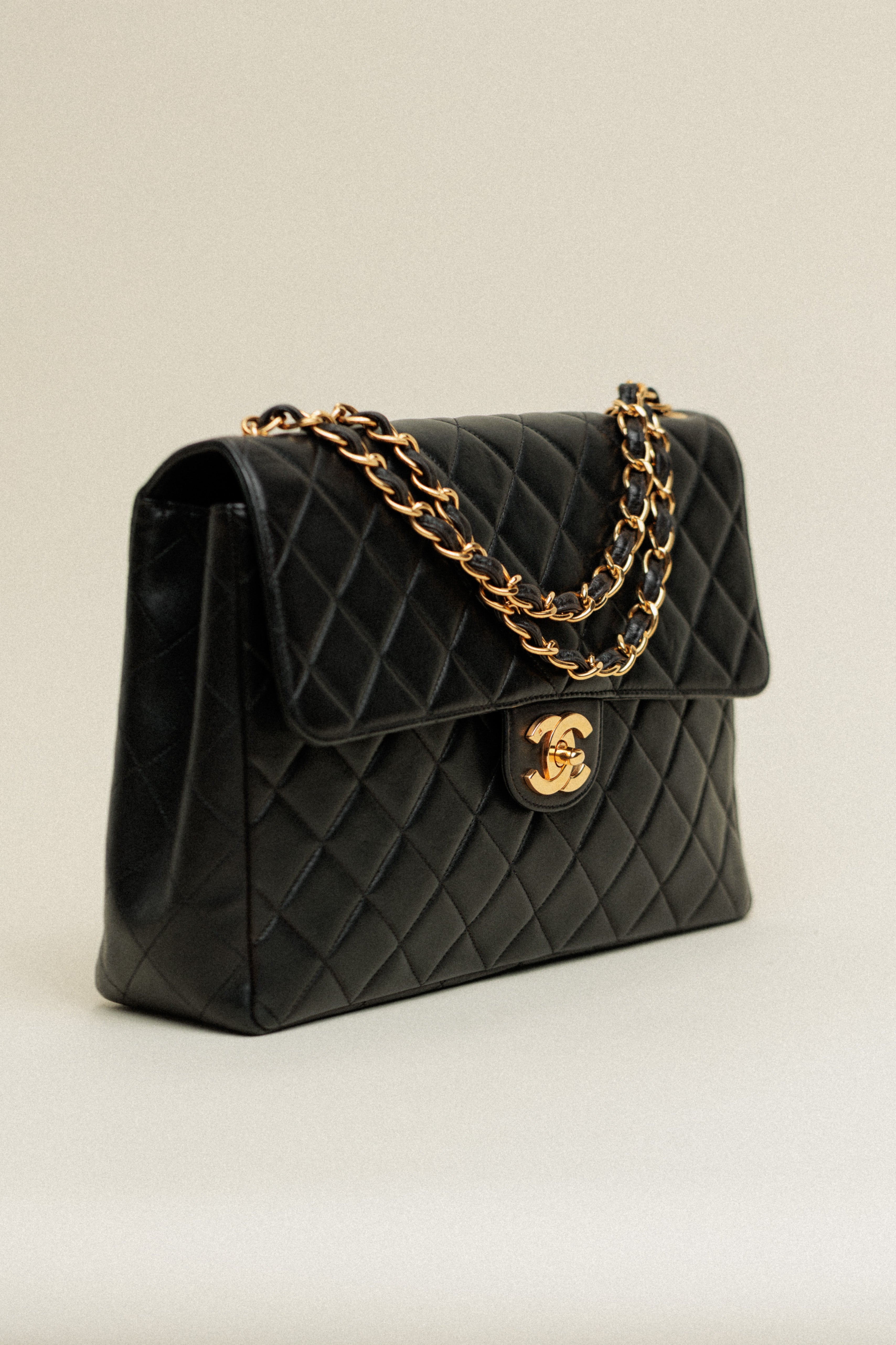 Chanel Jumbo Single Flap Bag Quilted Lambskin Black