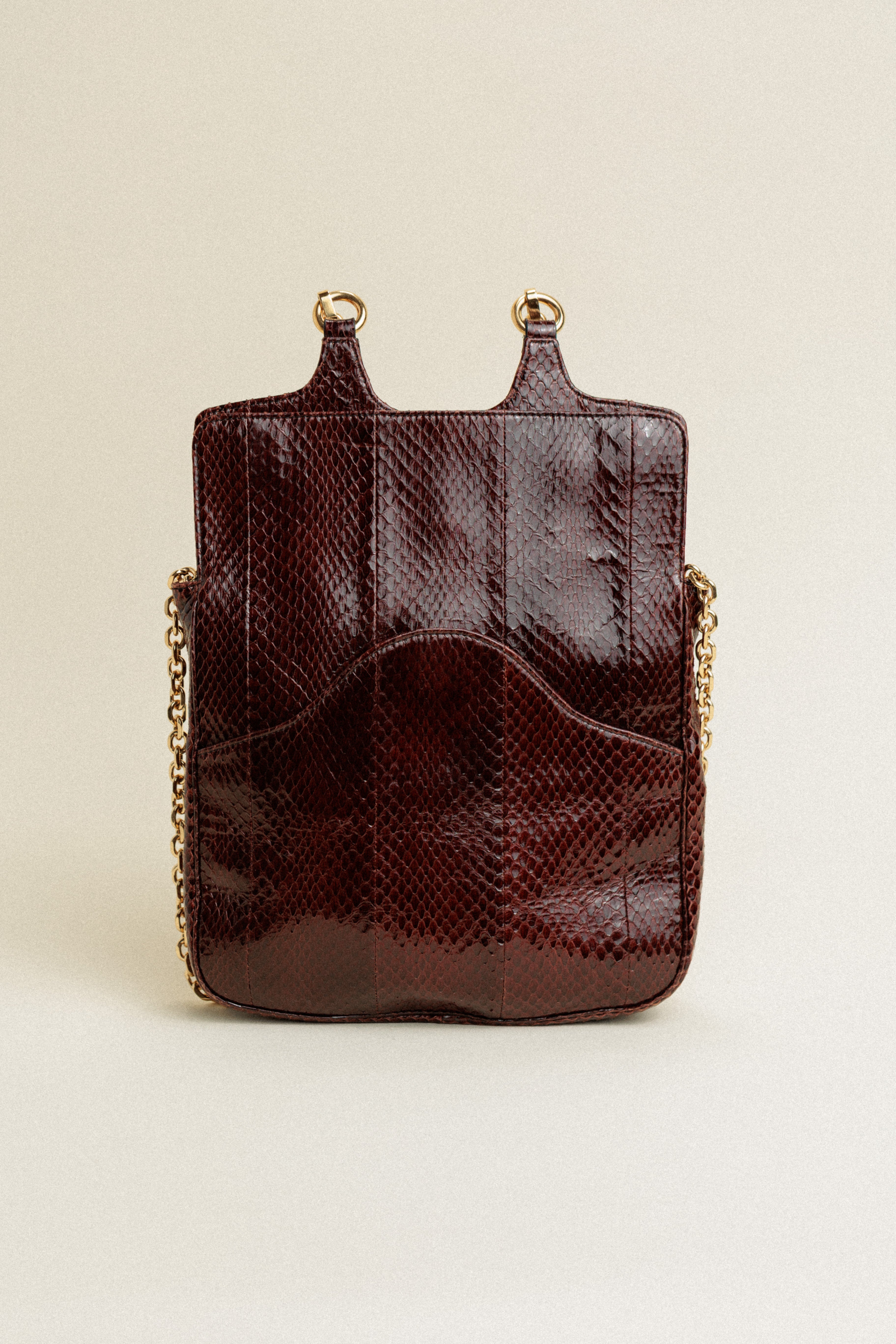 Celine Vintage Python Leather Handbag with Gold Tone Hardware