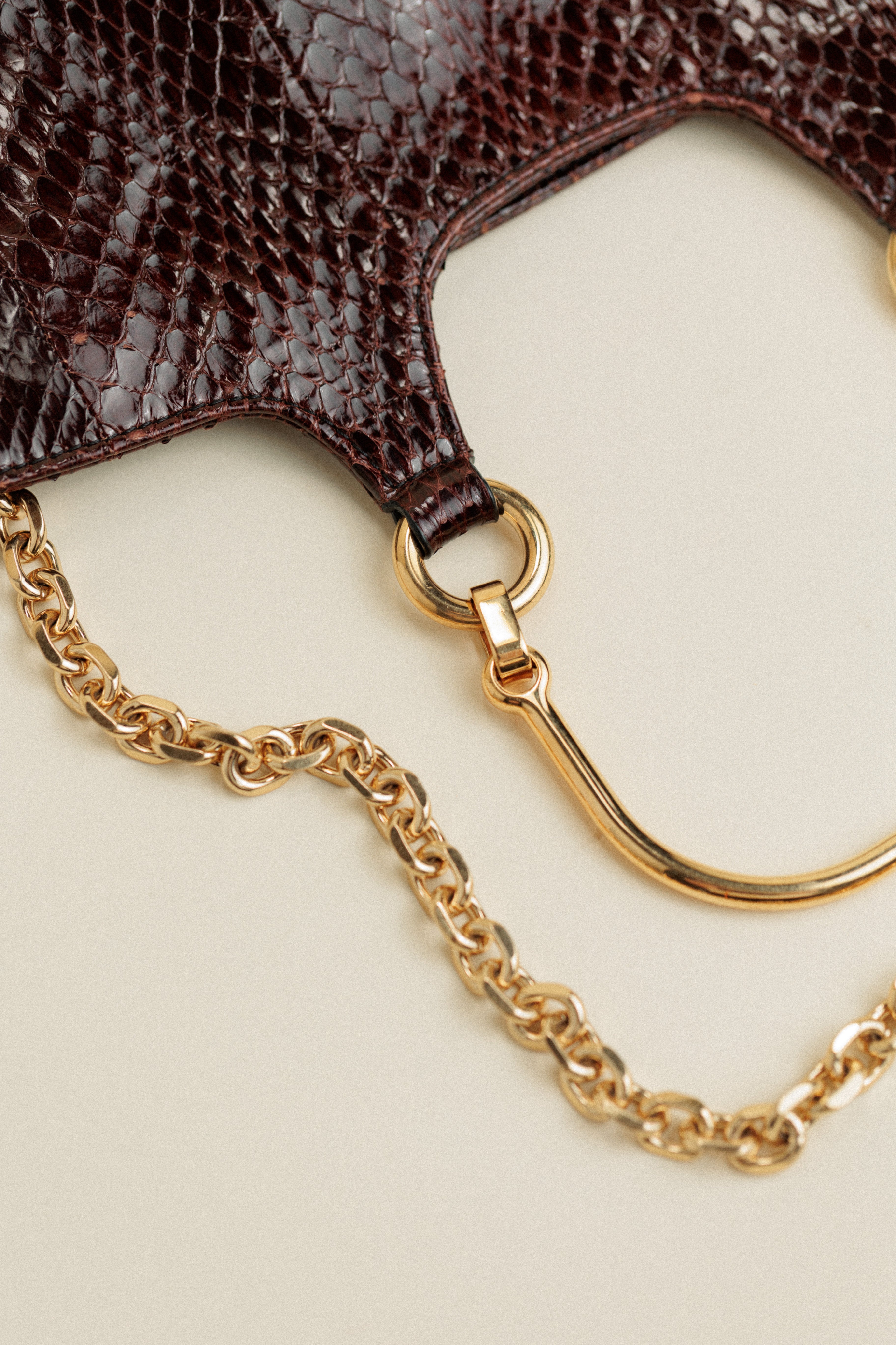 Celine Vintage Python Leather Handbag with Gold Tone Hardware