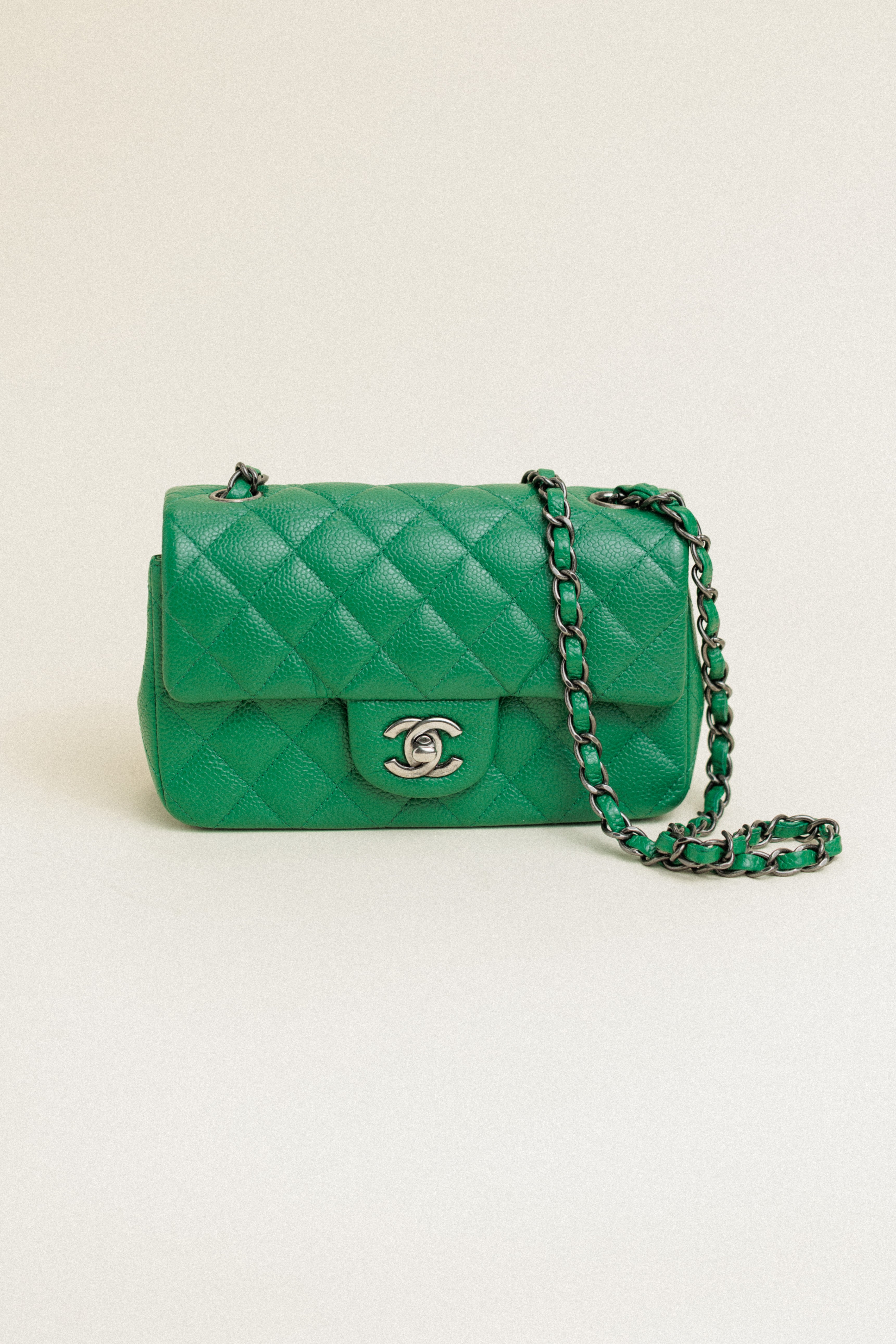 Chanel Rectangle Flap Bag Caviar Leather Mini Green