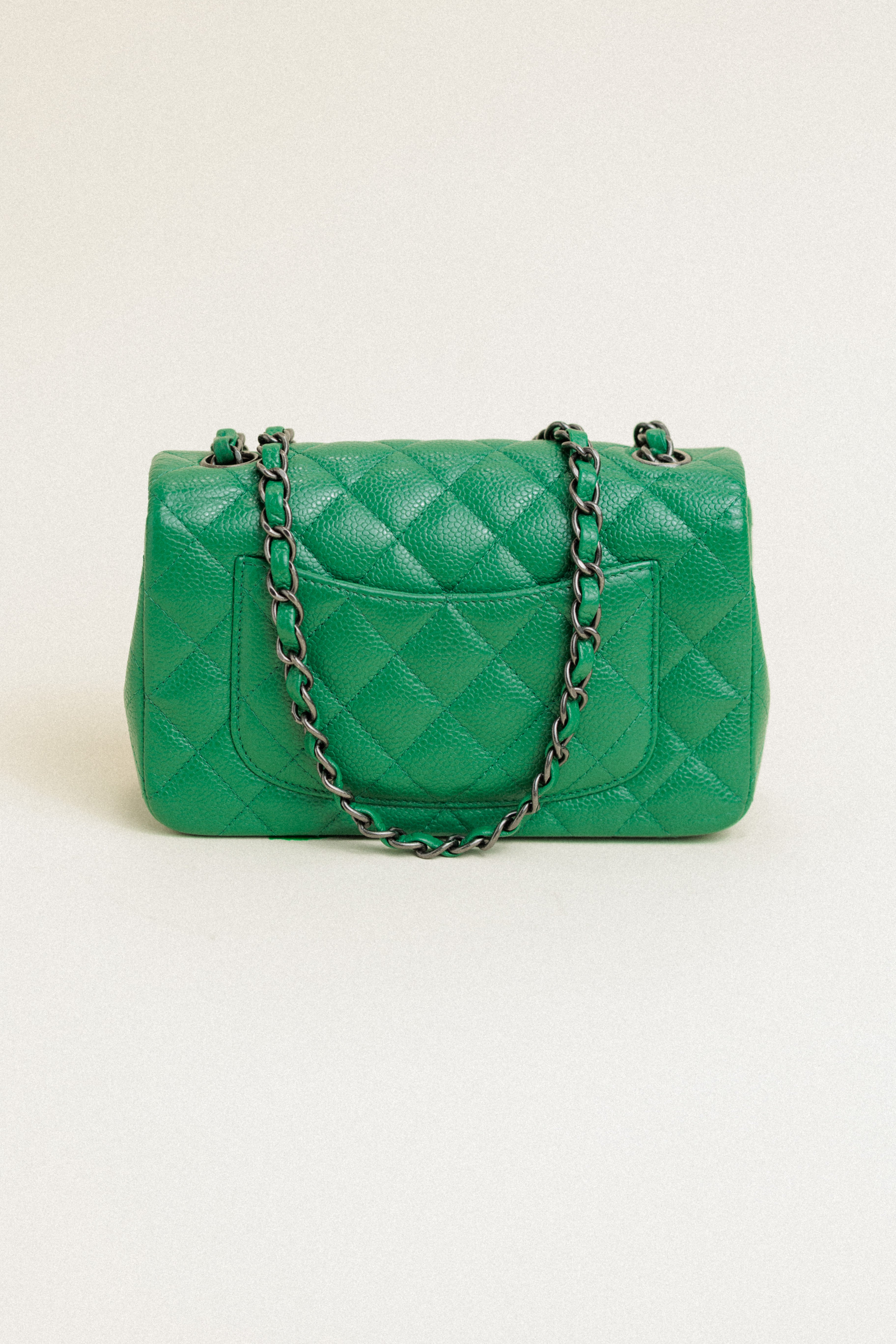 Chanel Rectangle Flap Bag Caviar Leather Mini Green