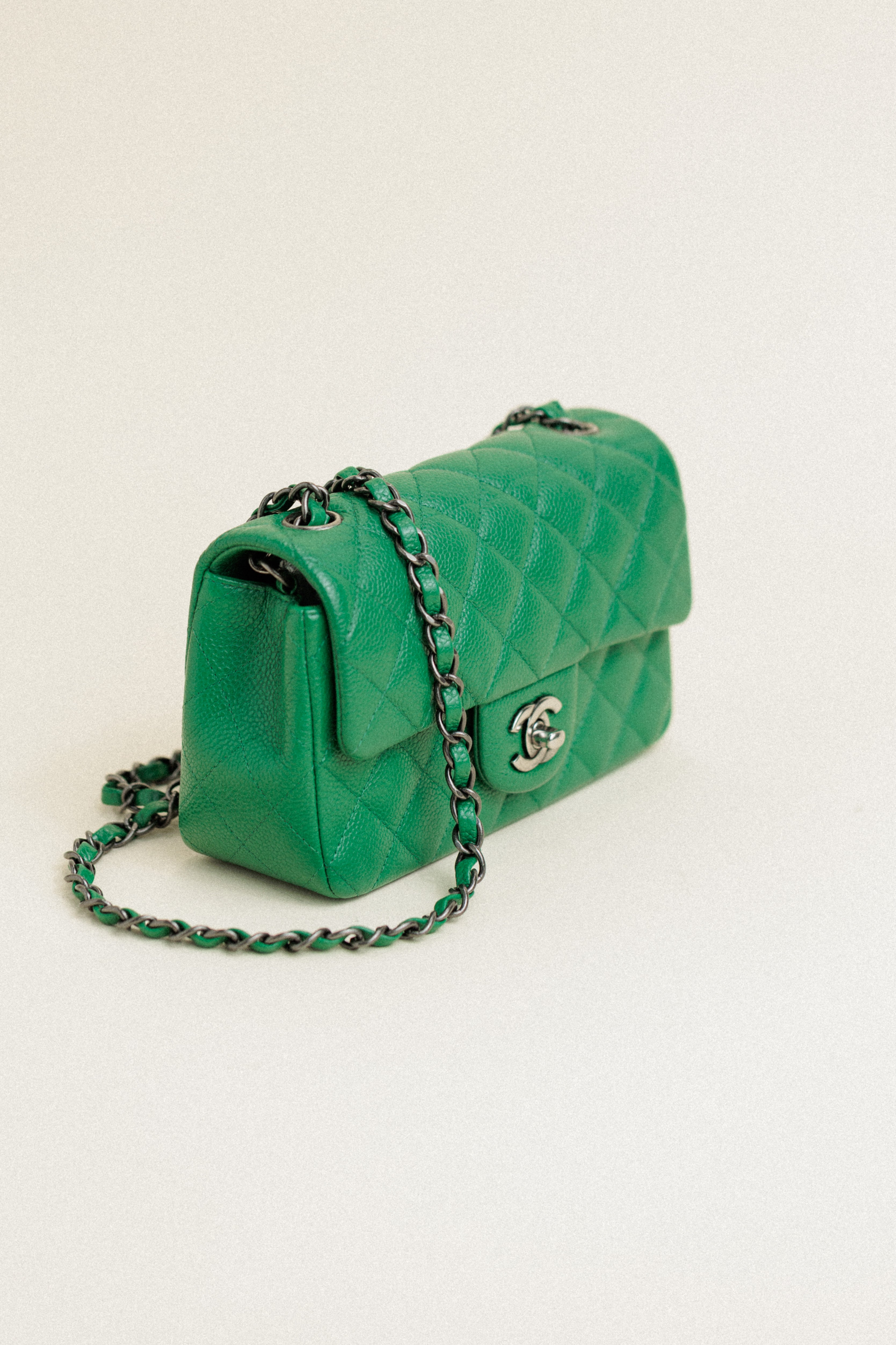 Chanel Rectangle Flap Bag Caviar Leather Mini Green