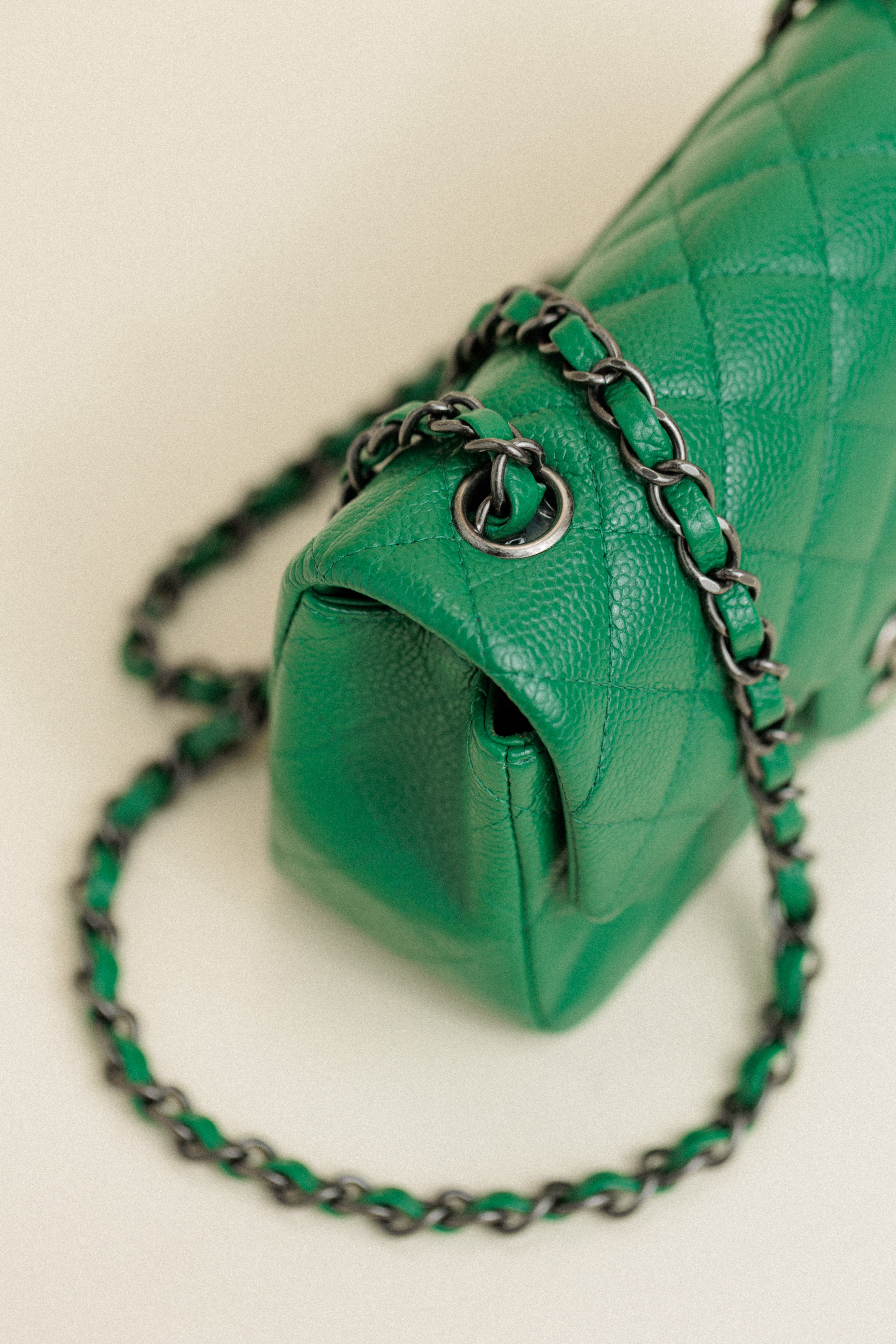 Chanel Rectangle Flap Bag Caviar Leather Mini Green