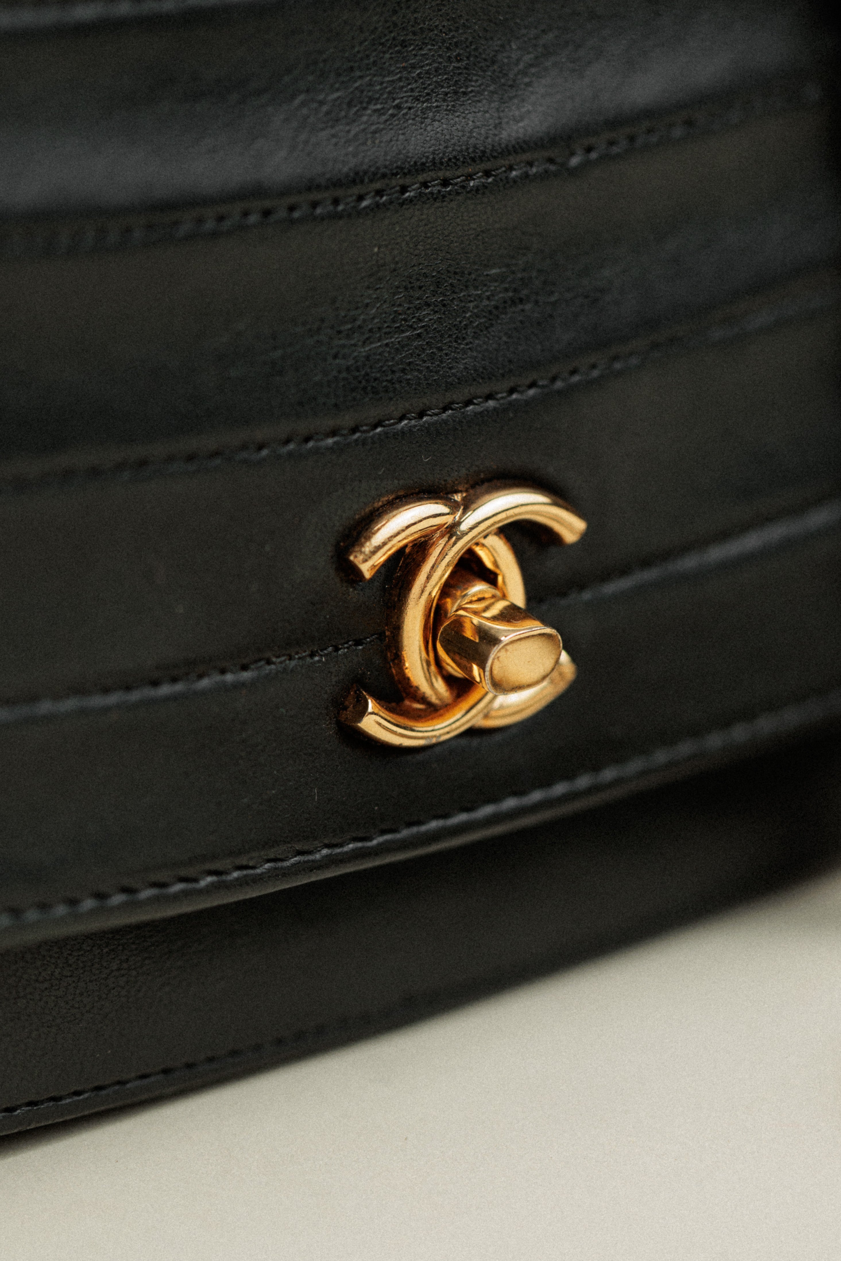 Chanel Vintage Half Moon Flap Bag lambskin Unique Quilting Black