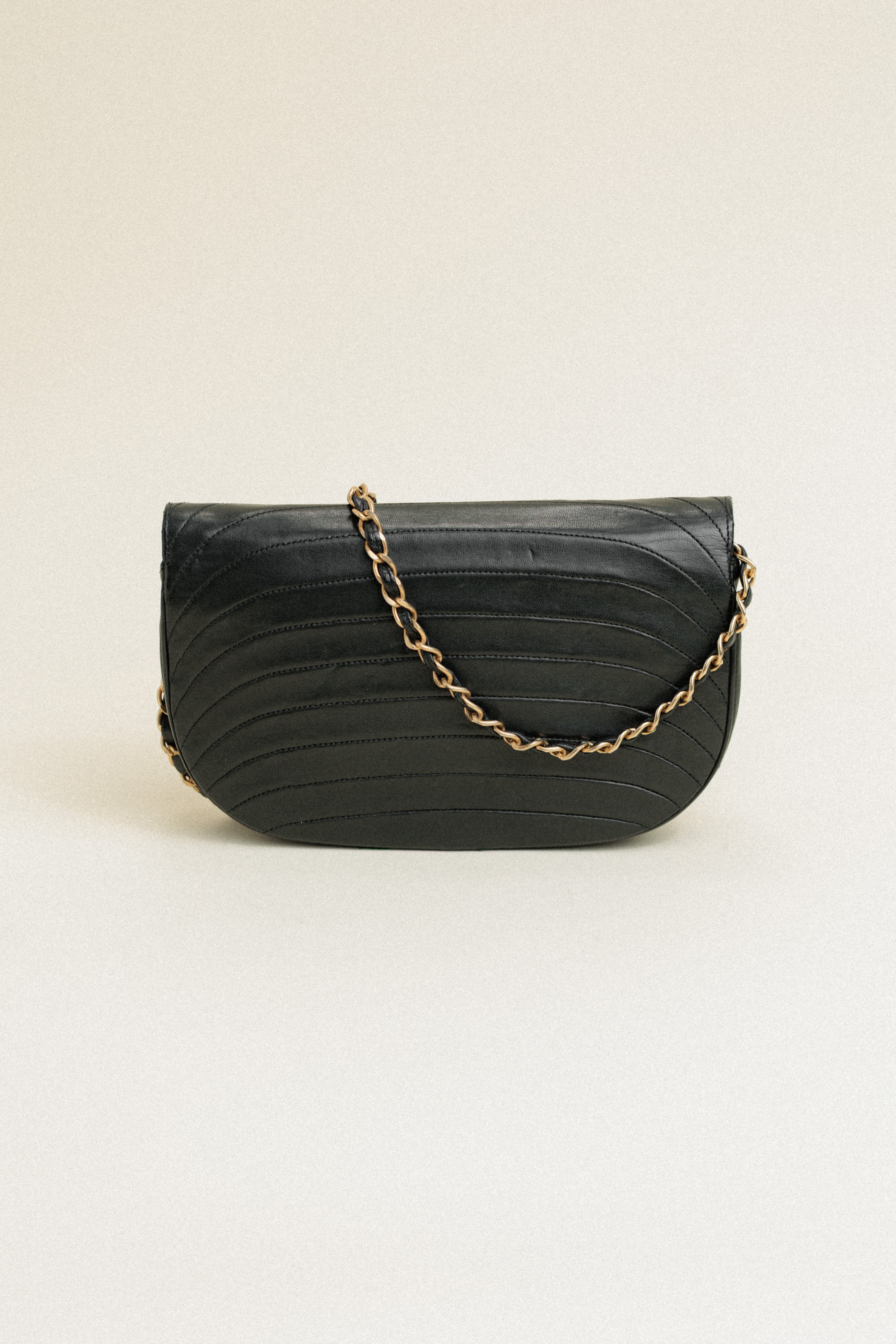 Chanel Vintage Half Moon Flap Bag lambskin Unique Quilting Black