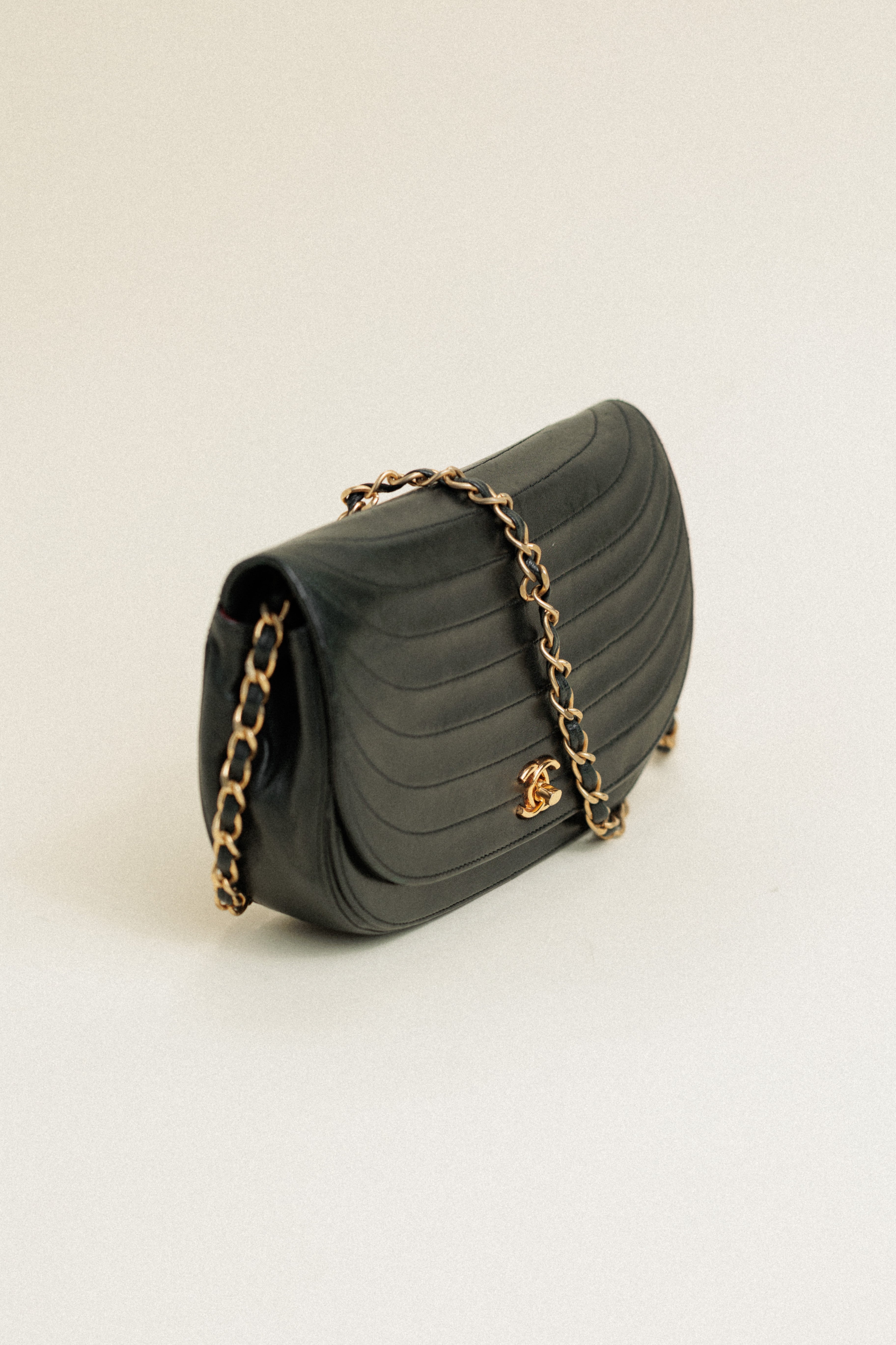 Chanel Vintage Half Moon Flap Bag lambskin Unique Quilting Black
