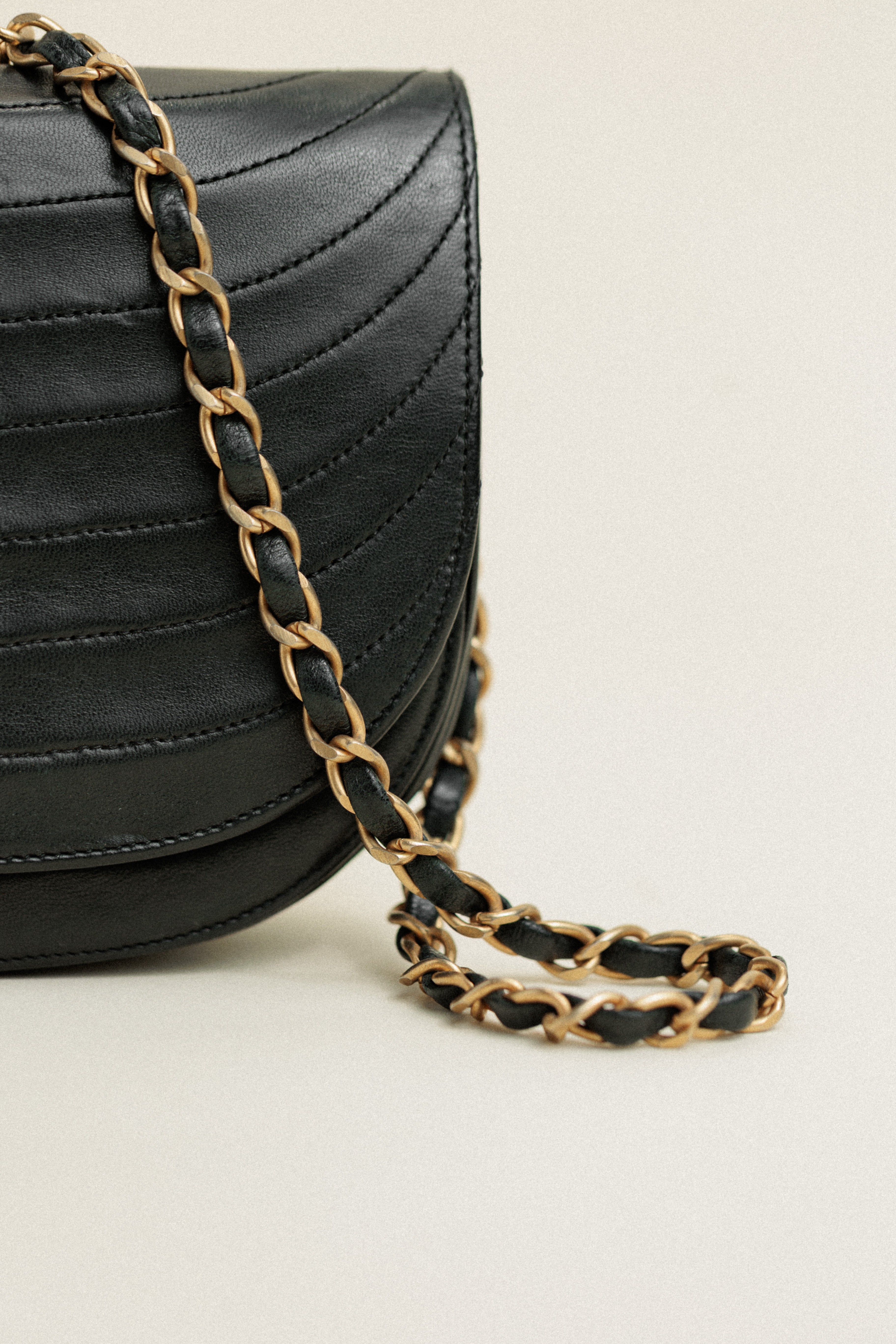 Chanel Vintage Half Moon Flap Bag lambskin Unique Quilting Black
