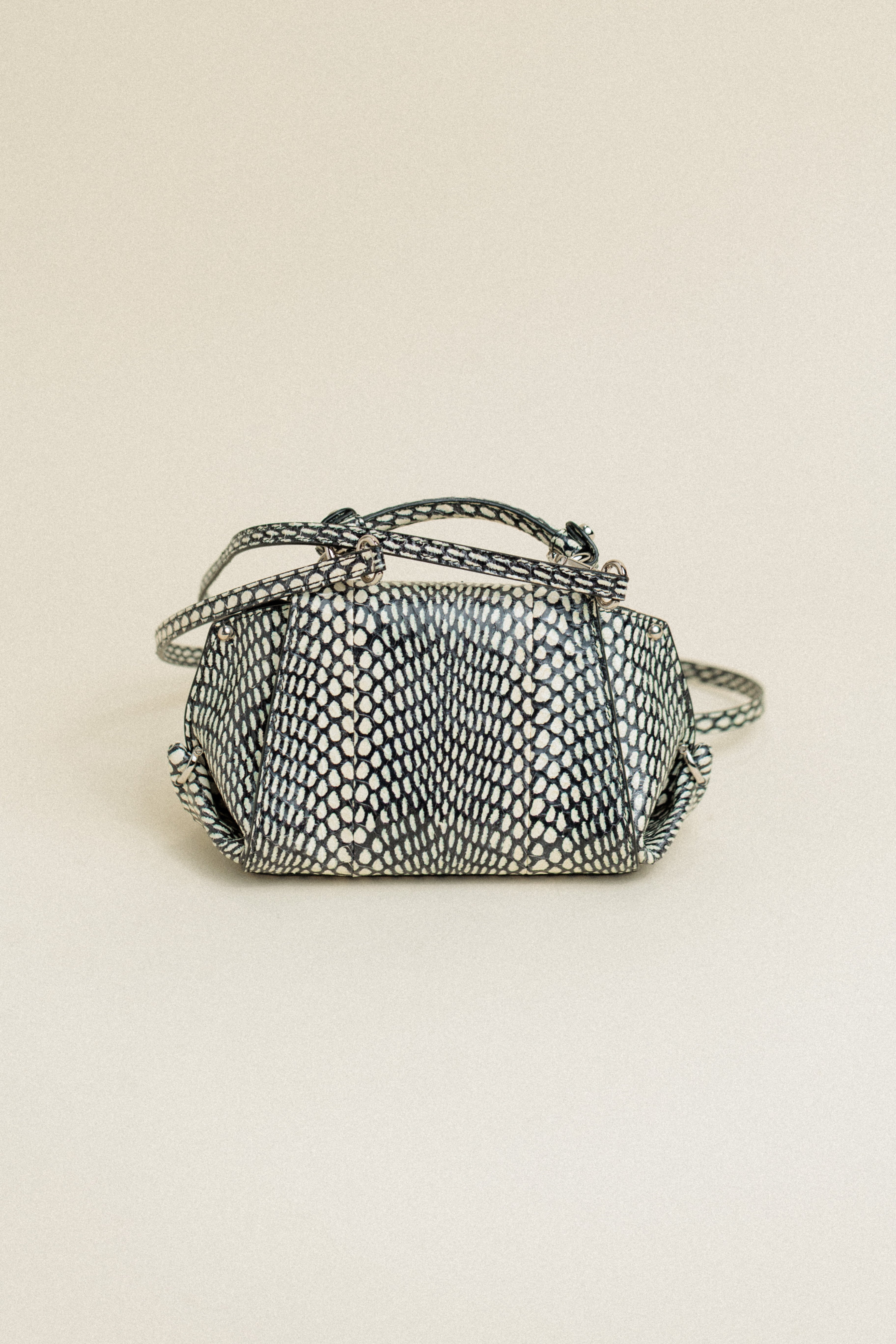 Salvatore Ferragamo Black and White Python Mini Sofia Crossbody Bag