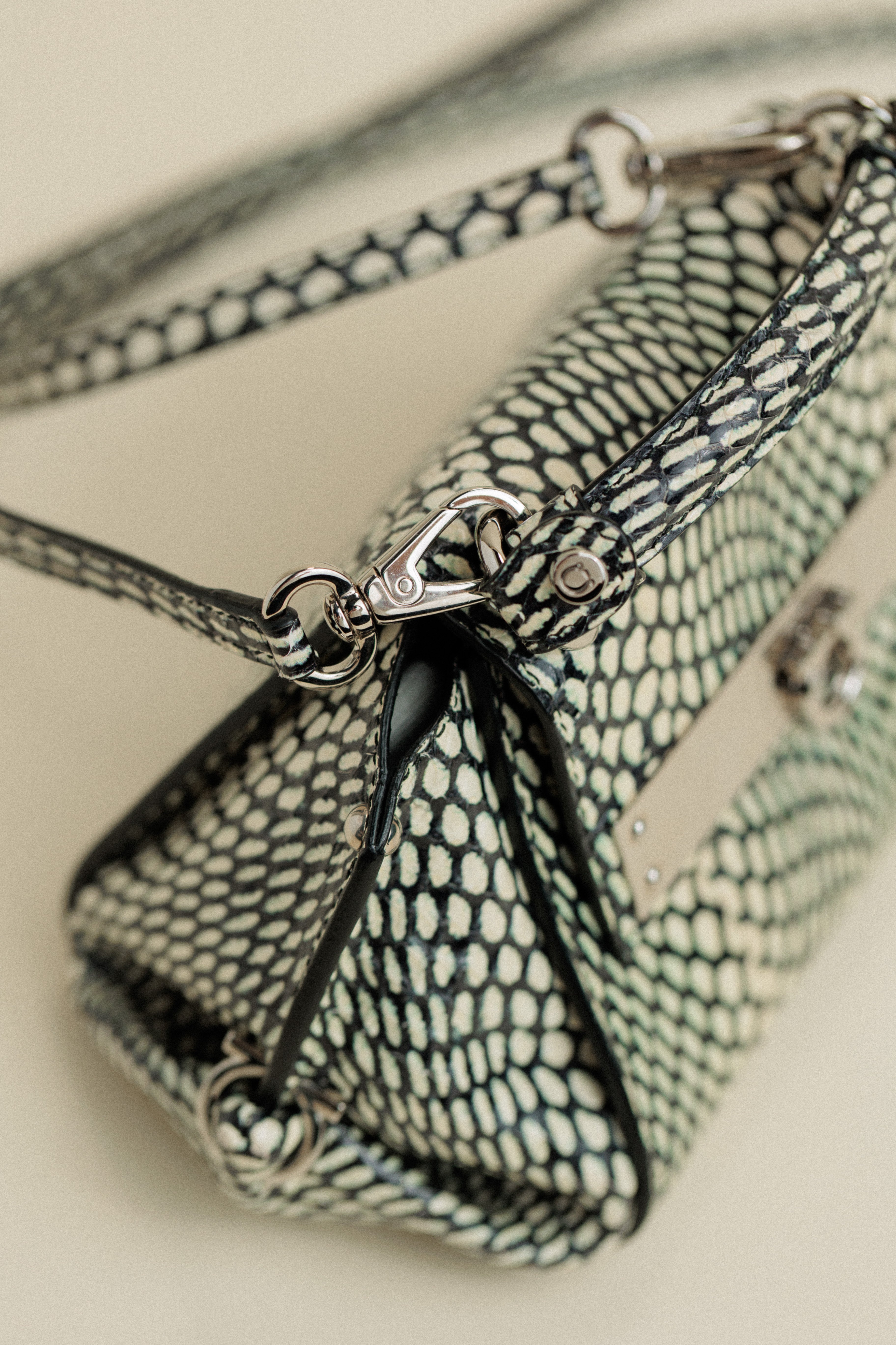 Salvatore Ferragamo Black and White Python Mini Sofia Crossbody Bag
