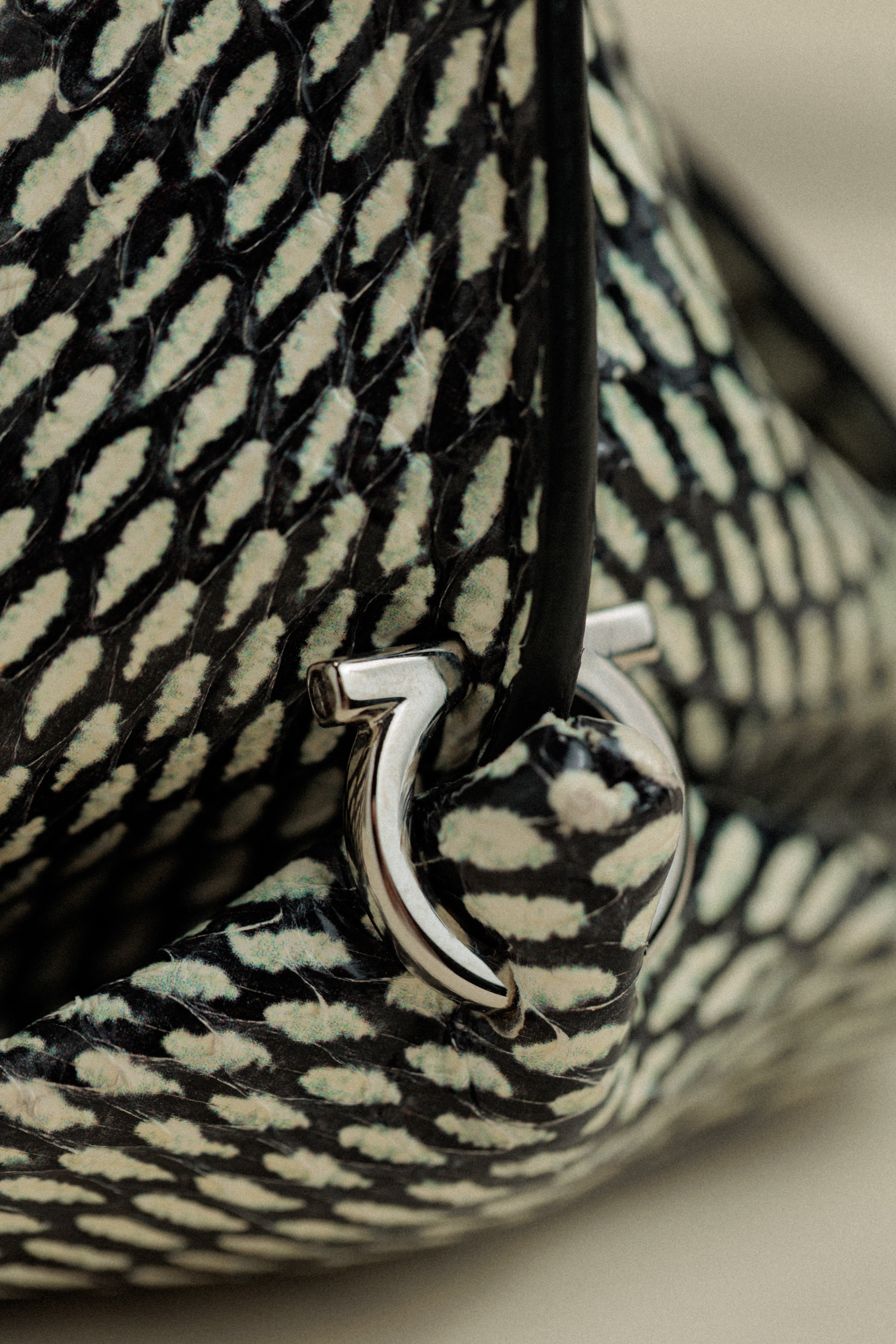 Salvatore Ferragamo Black and White Python Mini Sofia Crossbody Bag