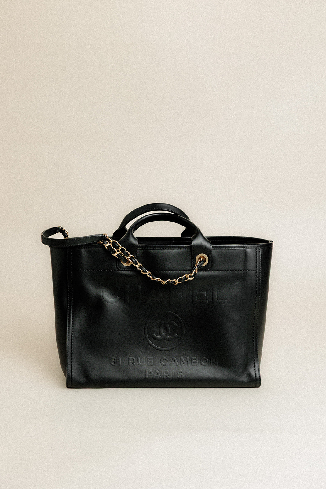 Chanel Medium Leather Deauville Shopping Tote Black