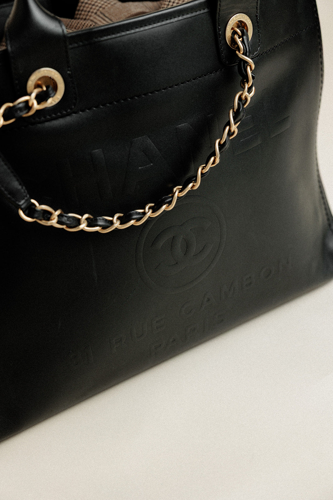 Chanel Medium Leather Deauville Shopping Tote Black