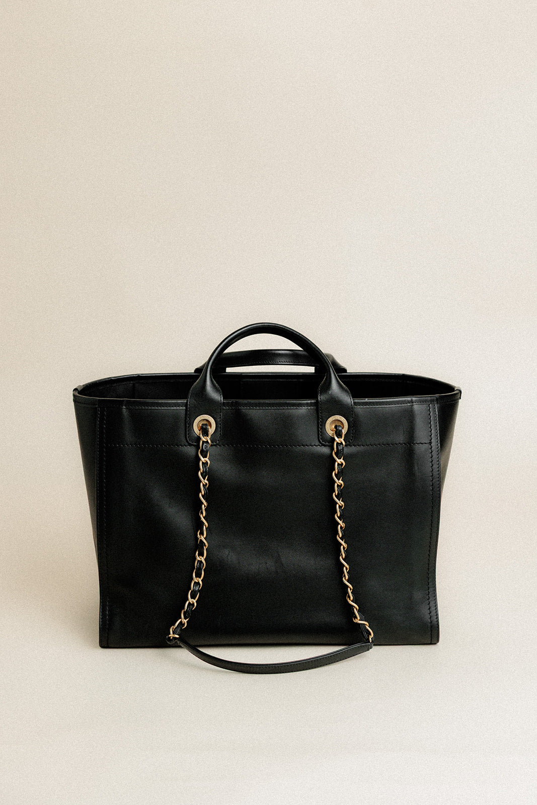 Chanel Medium Leather Deauville Shopping Tote Black