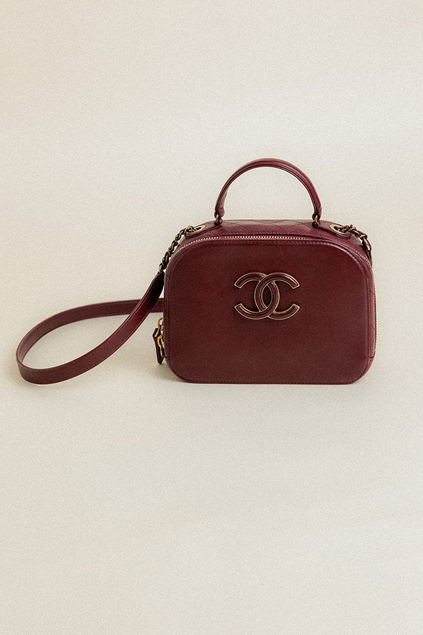 Chanel Coco Curve Vanity Case Calfskin and Quilted Goatskin Small Maroon