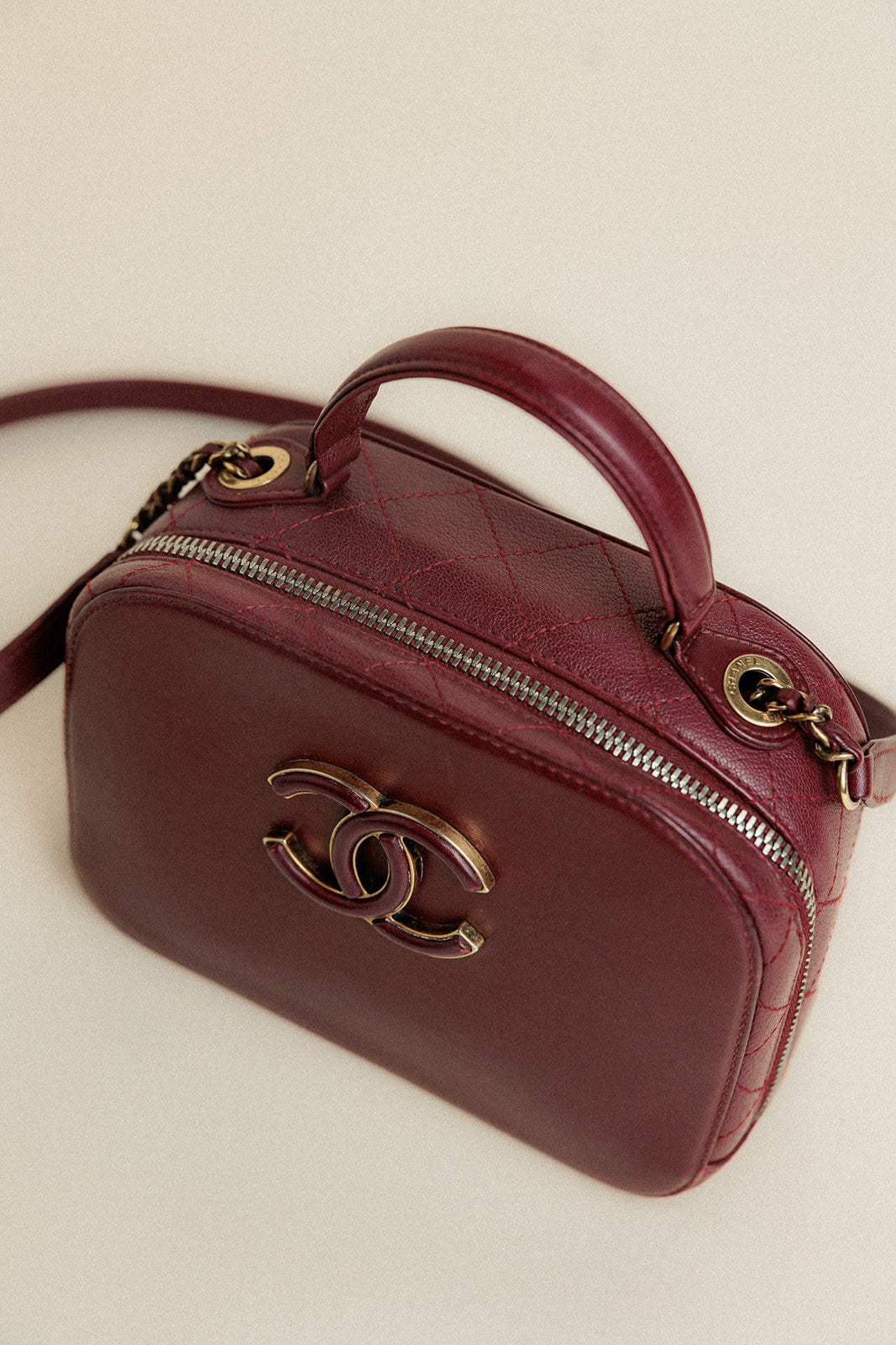 Chanel Coco Curve Vanity Case Calfskin and Quilted Goatskin Small Maroon