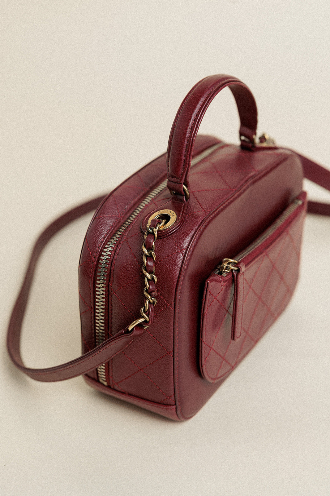 Chanel Coco Curve Vanity Case Calfskin and Quilted Goatskin Small Maroon