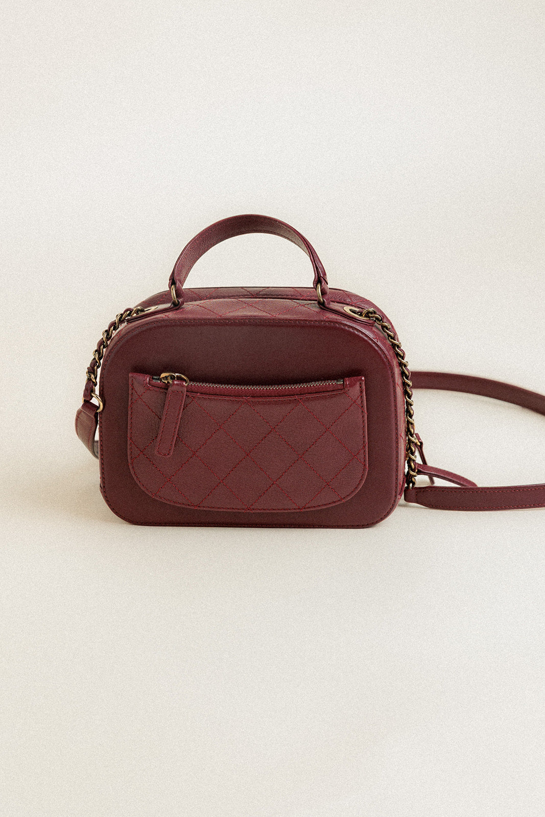 Chanel Coco Curve Vanity Case Calfskin and Quilted Goatskin Small Maroon