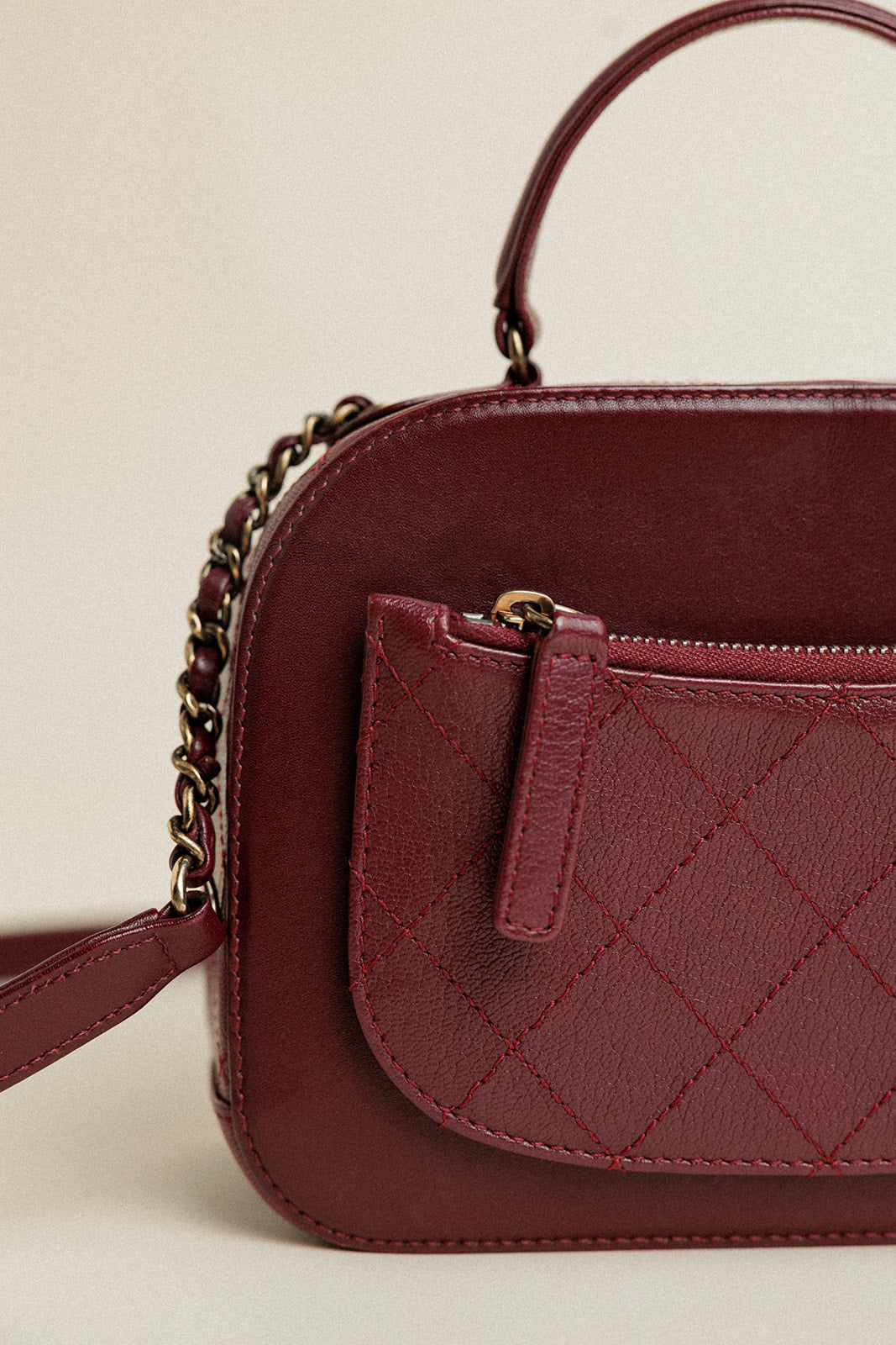 Chanel Coco Curve Vanity Case Calfskin and Quilted Goatskin Small Maroon