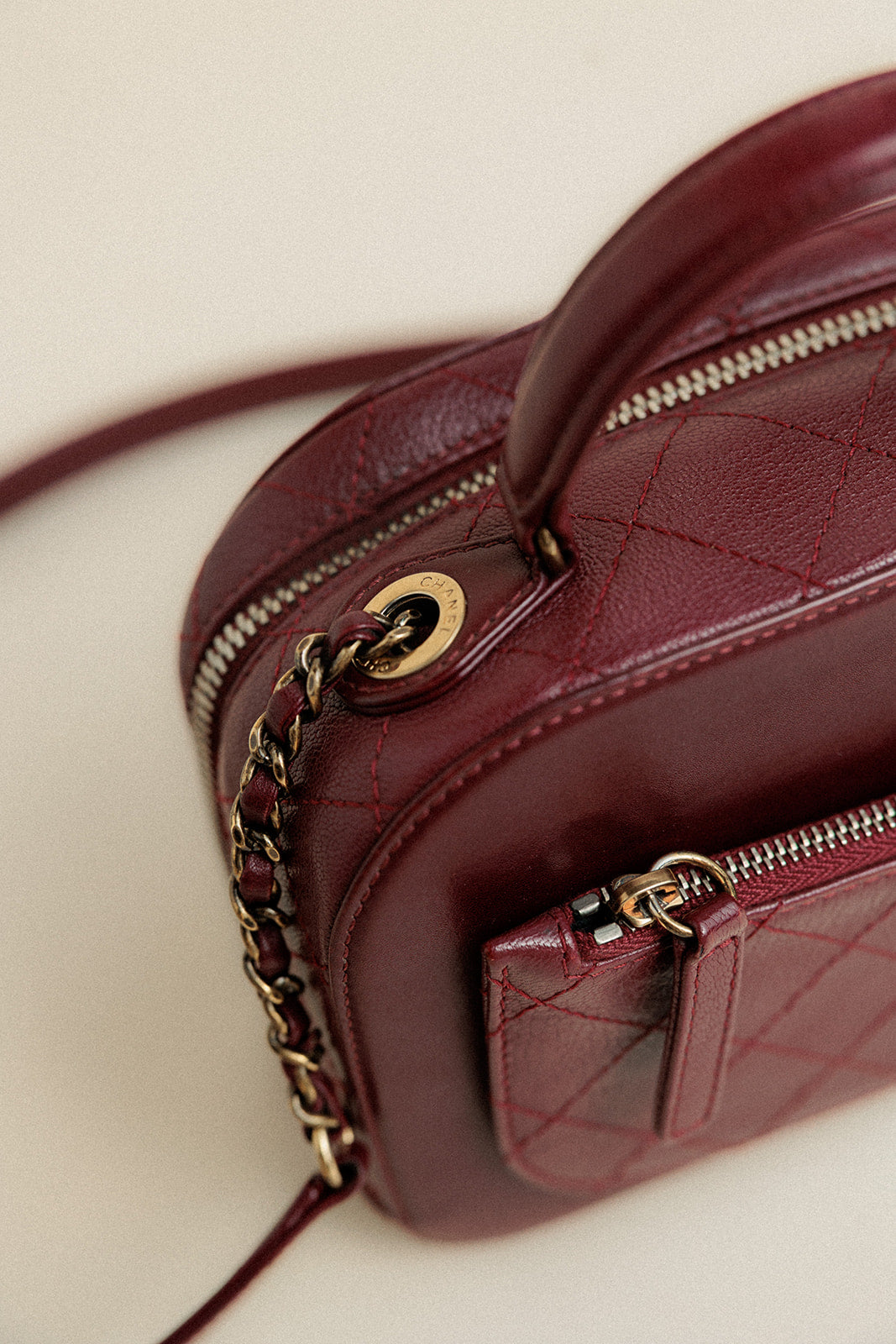 Chanel Coco Curve Vanity Case Calfskin and Quilted Goatskin Small Maroon