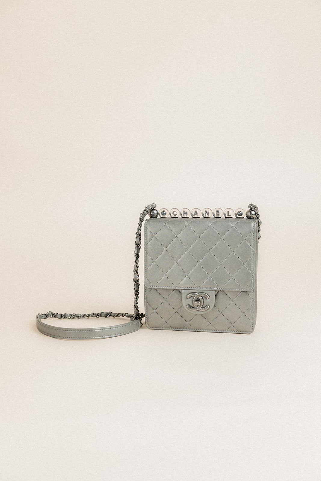 Chanel Chic Pearls Lambskin Flap Bag Silver