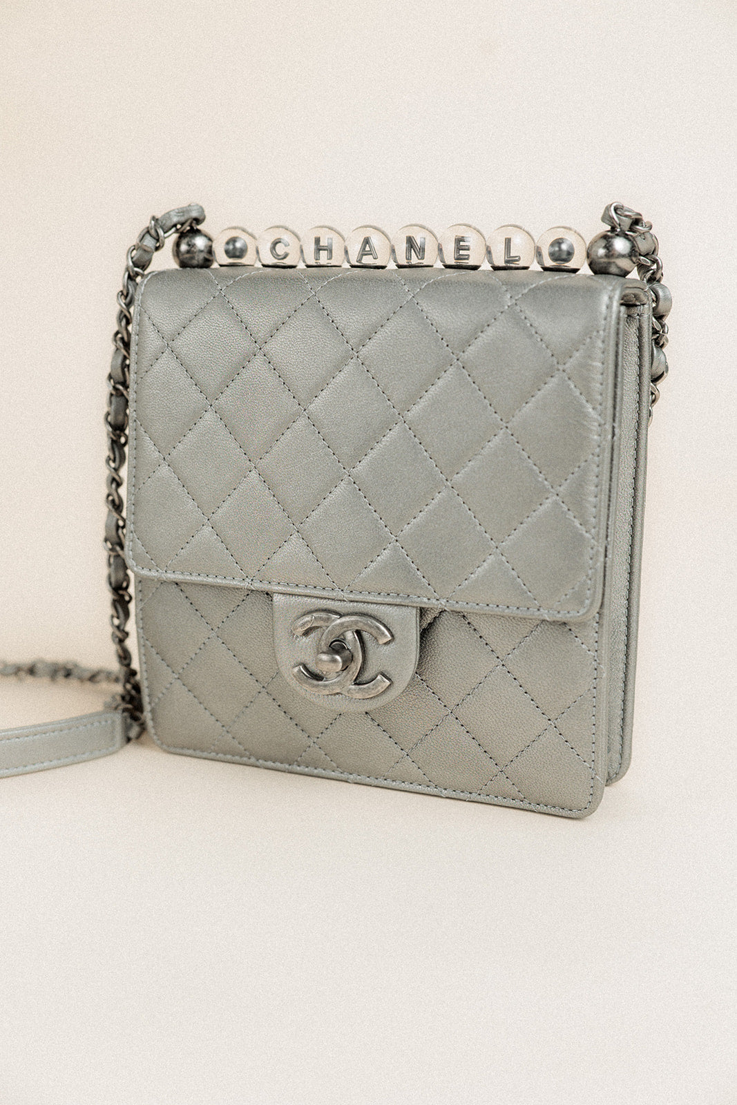Chanel Chic Pearls Lambskin Flap Bag Silver