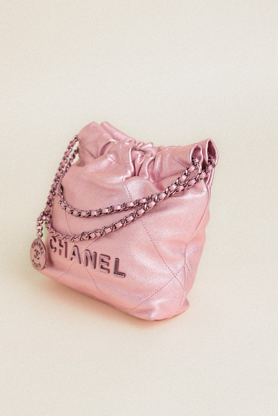 Chanel 22 Drawstring Hobo Bag Mini Metallic Pink