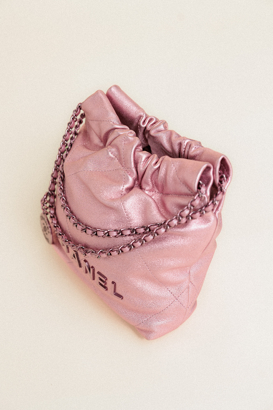 Chanel 22 Drawstring Hobo Bag Mini Metallic Pink