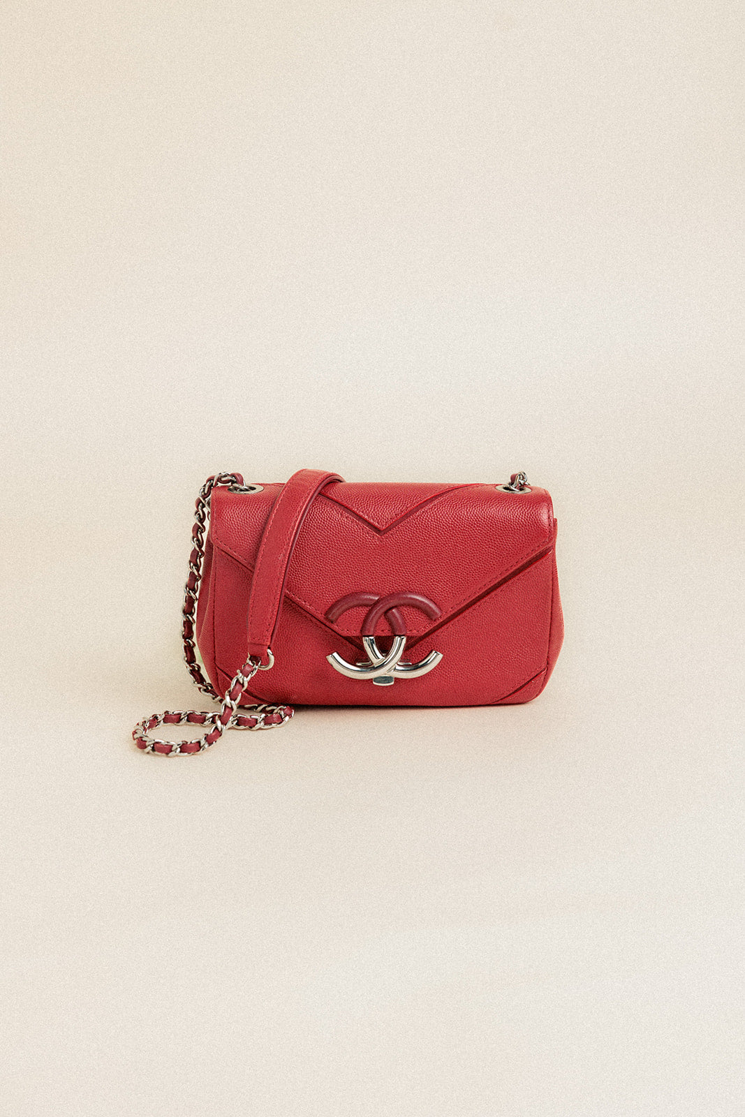 Chanel Vintage Caviar Macro Chevron Mini Flap Bag Red