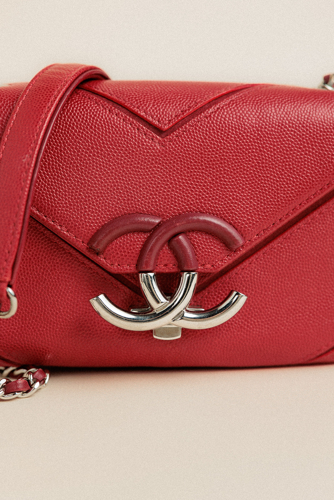Chanel Vintage Caviar Macro Chevron Mini Flap Bag Red