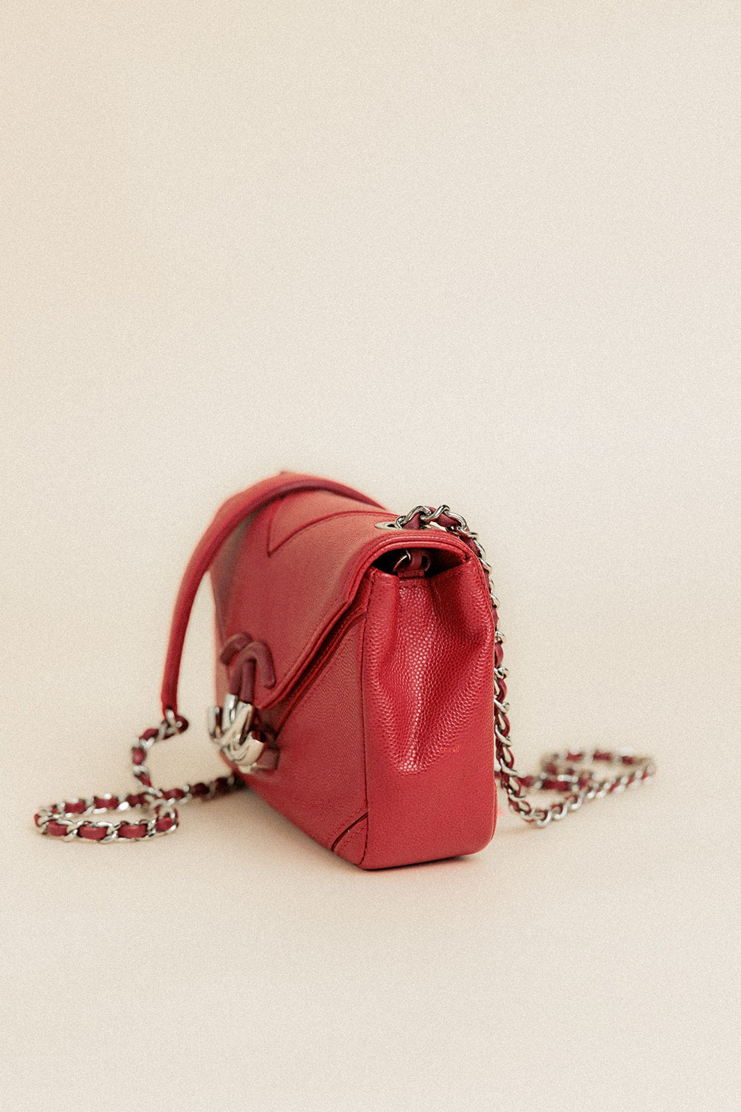 Chanel Vintage Caviar Macro Chevron Mini Flap Bag Red