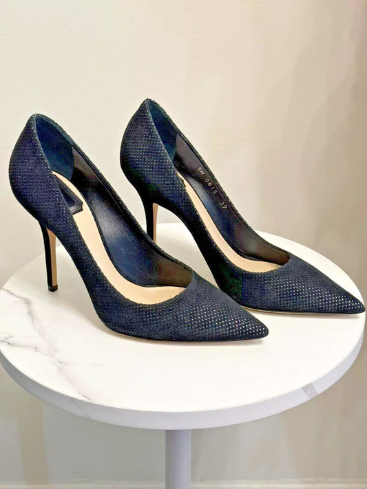 Christian Dior Cherie Black Suede Pointy Pumps, Size 37EU/7US NIB