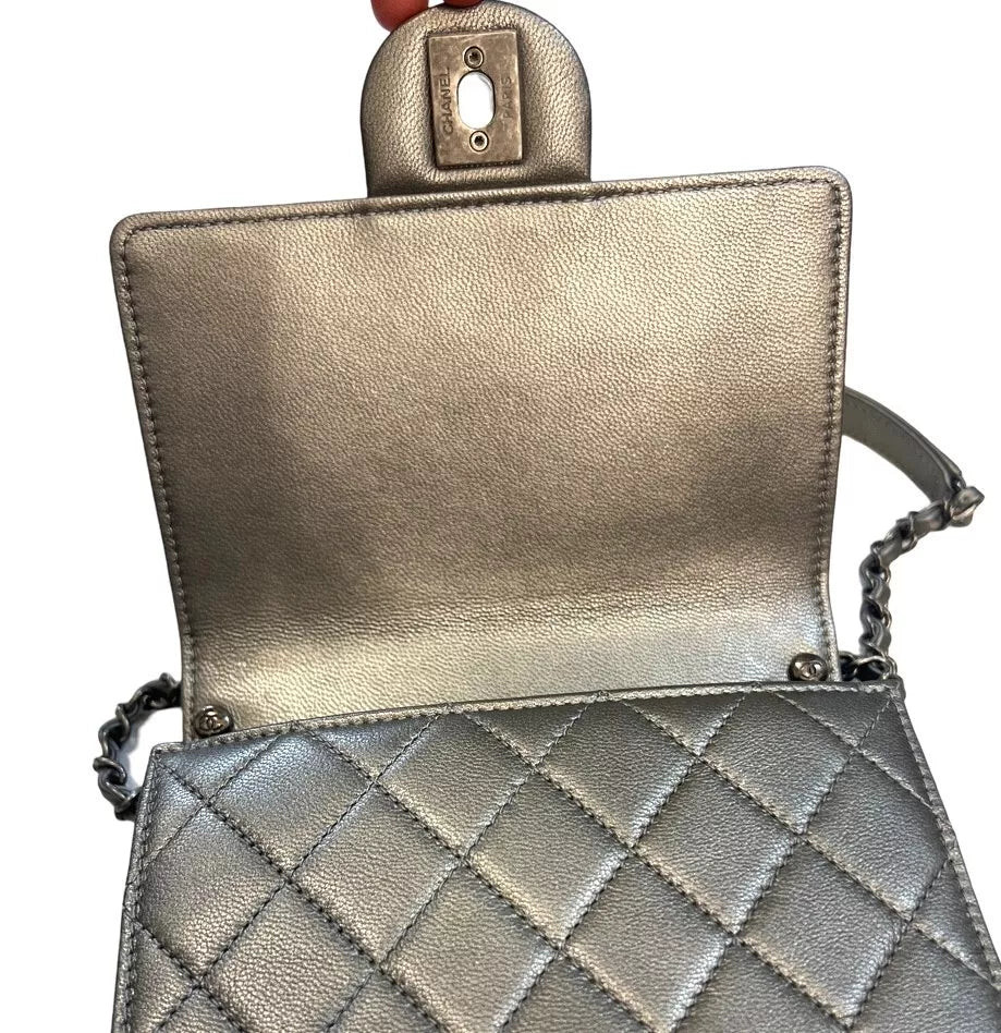Chanel Chic Pearls Flap Bag Quilted Goatskin with Acrylic Beads Silver Pewter
