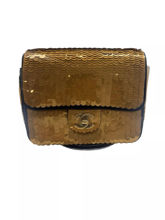 Chanel 2010 Gold Sequin Satin Paris-Shanghai Smll Flap Bag GHW NWT