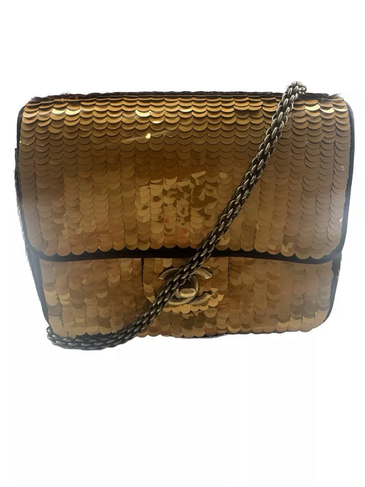 Chanel 2010 Gold Sequin Satin Paris-Shanghai Smll Flap Bag GHW NWT
