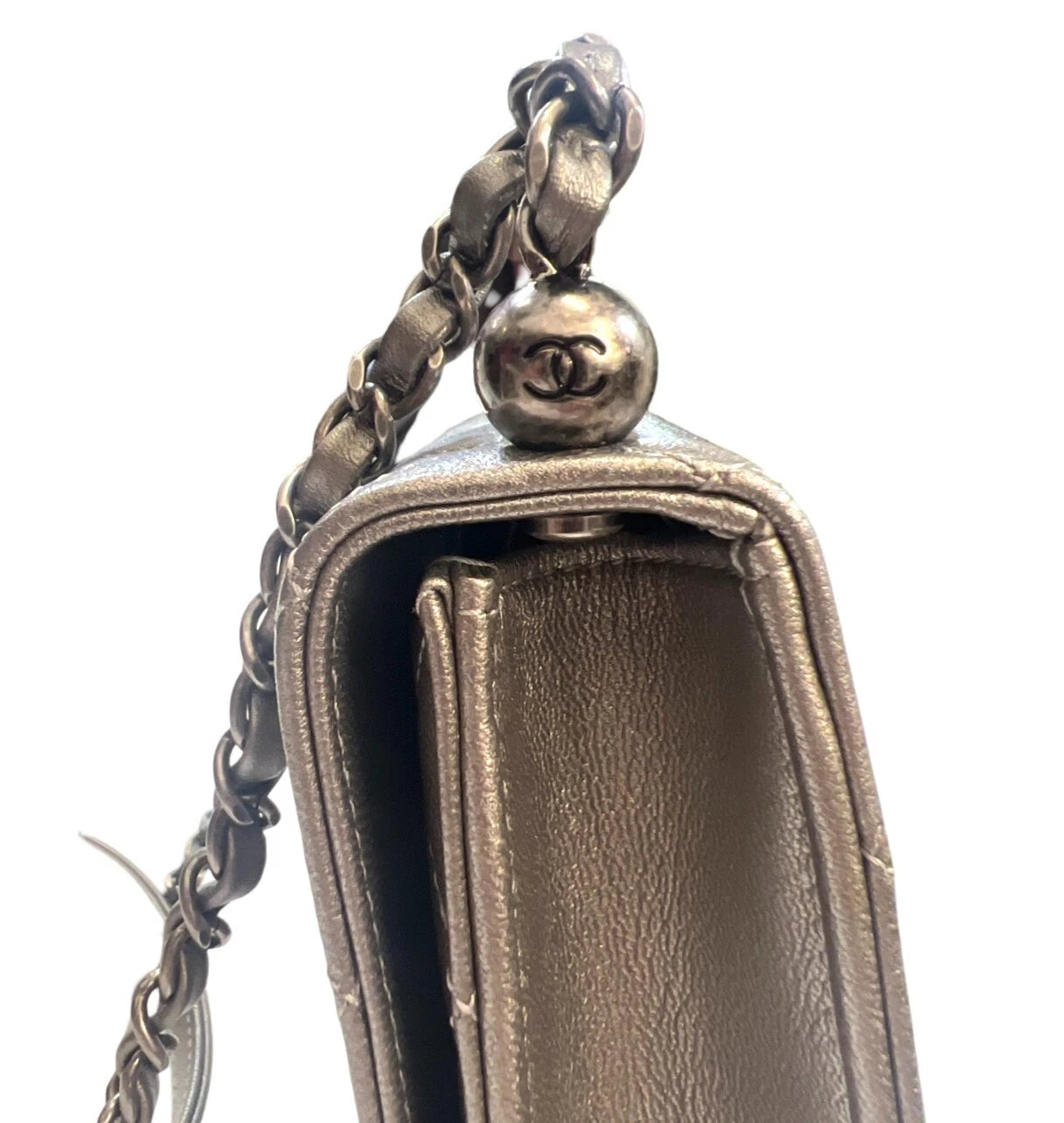 Chanel Chic Pearls Flap Bag Quilted Goatskin with Acrylic Beads Silver Pewter