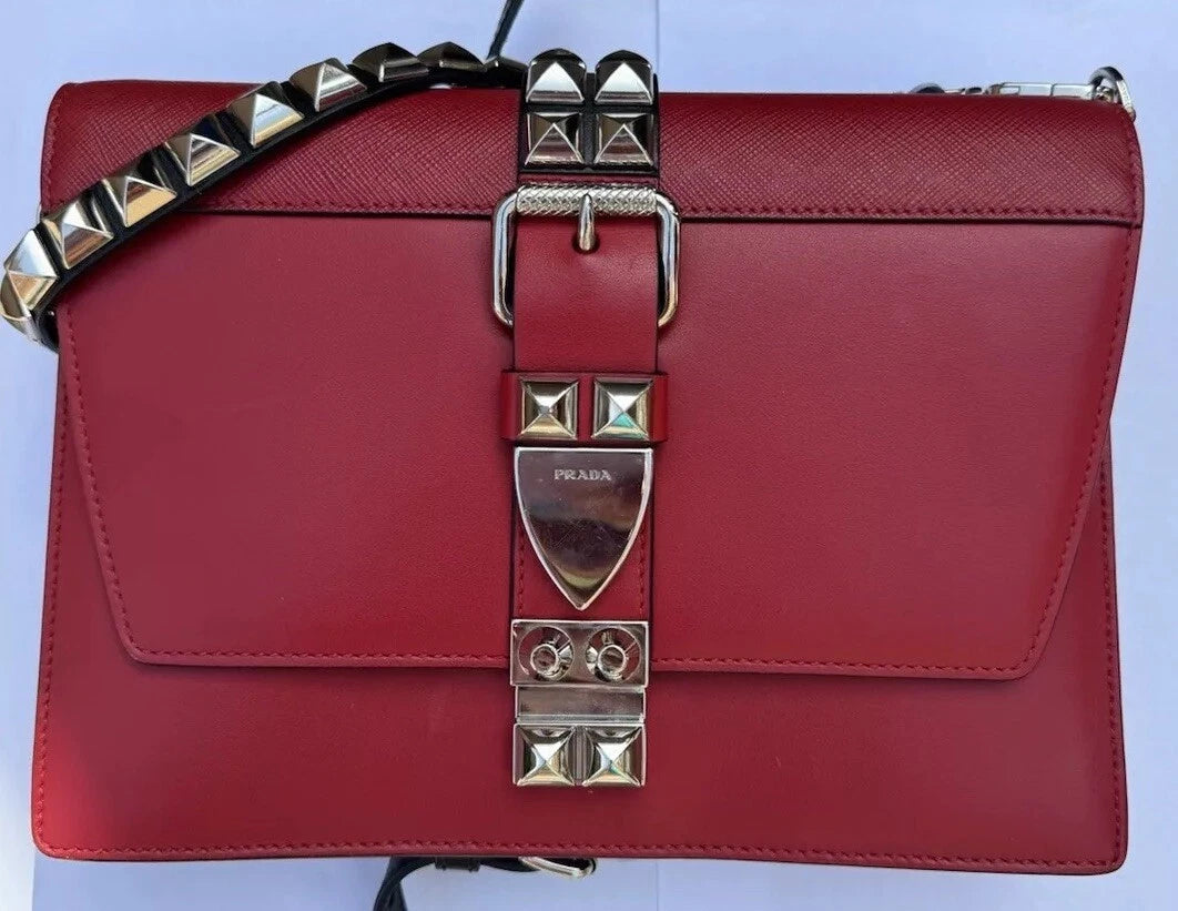 Prada Saffiano Elektra Shoulder Bag Handbag Red Leather