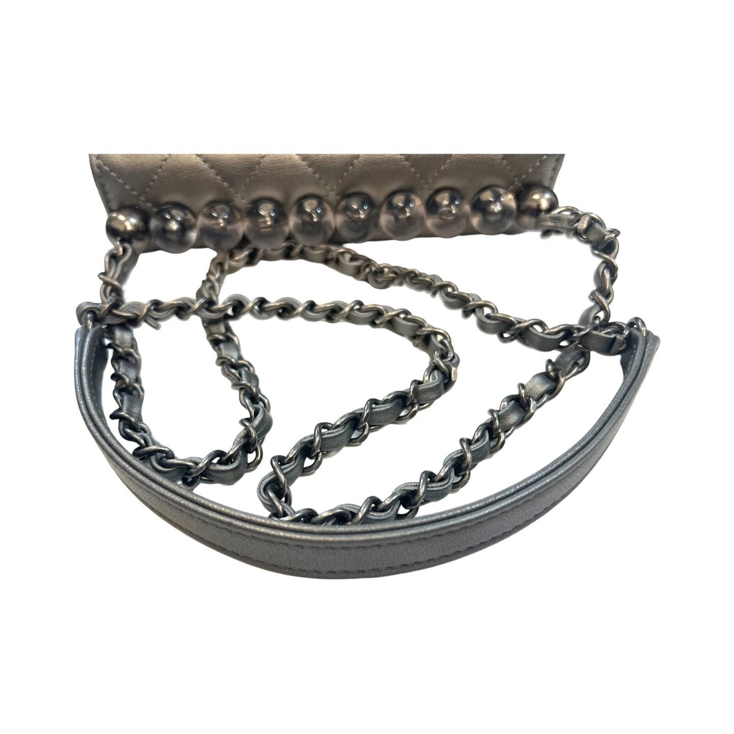 Chanel Chic Pearls Flap Bag Quilted Goatskin with Acrylic Beads Silver Pewter