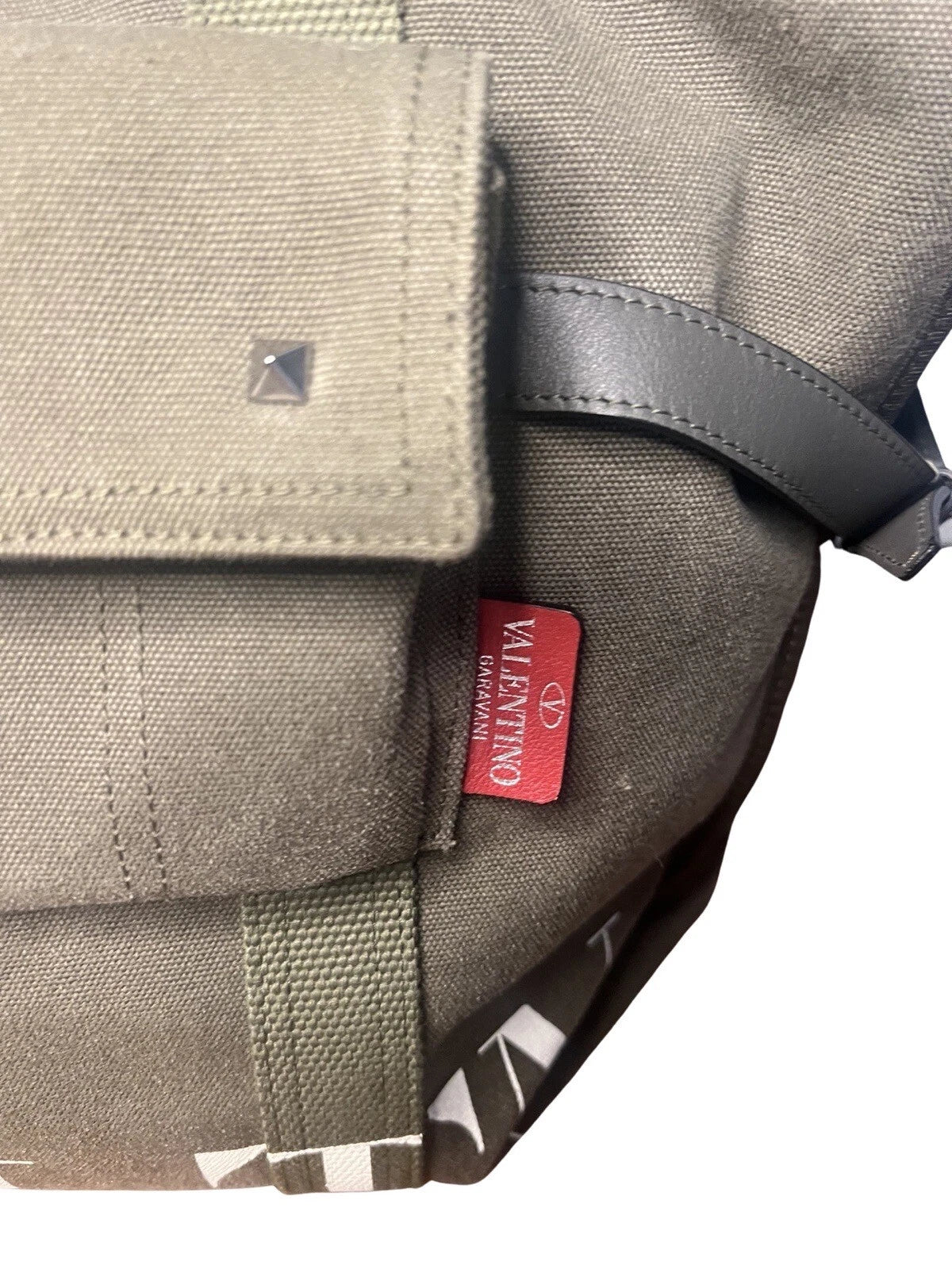 Authentic Valentino Garavani VLTN Logo Canvas Tote Khaki