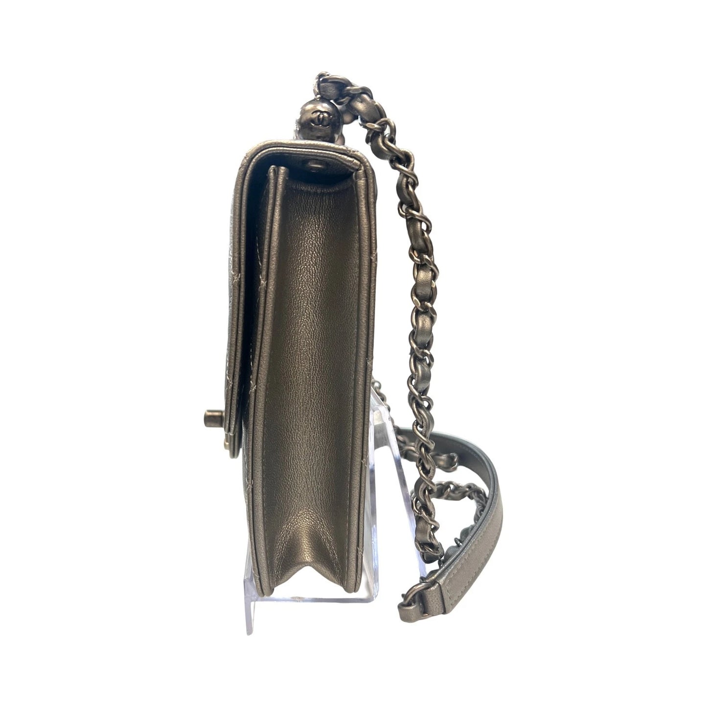 Chanel Chic Pearls Flap Bag Quilted Goatskin with Acrylic Beads Silver Pewter