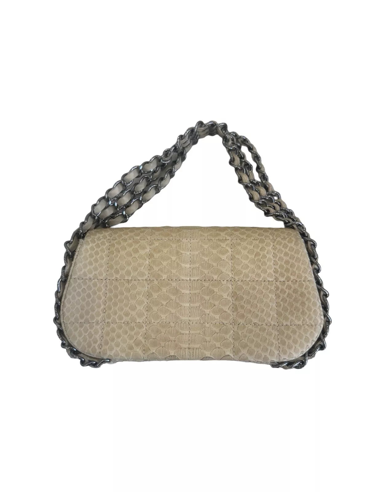 CHANEL Bag Classic Flap Small Gold Beige Snakeskin Three Chain Handle Bag