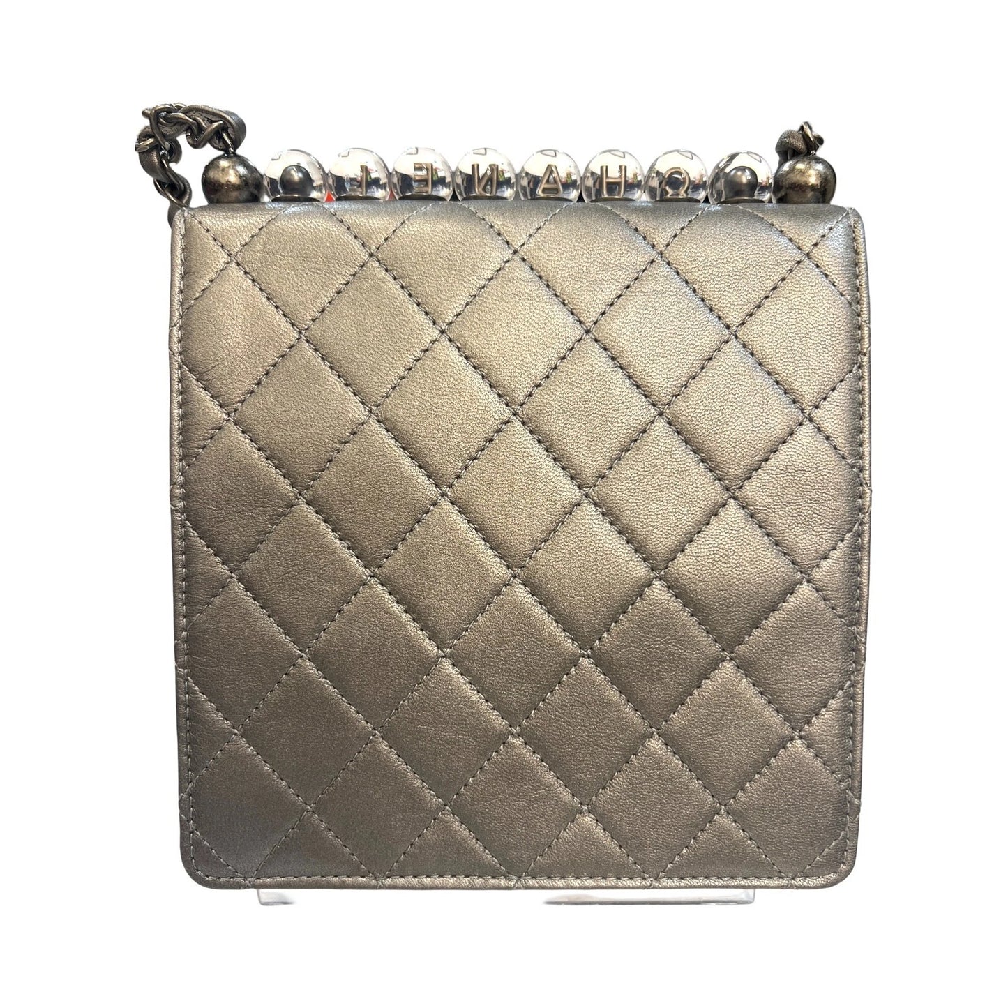 Chanel Chic Pearls Flap Bag Quilted Goatskin with Acrylic Beads Silver Pewter