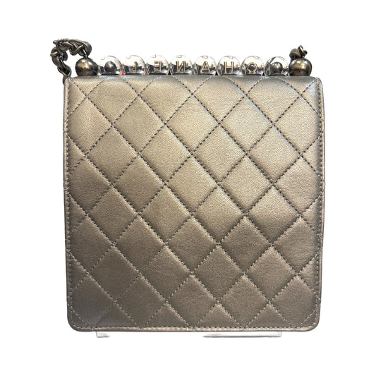 Chanel Chic Pearls Flap Bag Quilted Goatskin with Acrylic Beads Silver Pewter