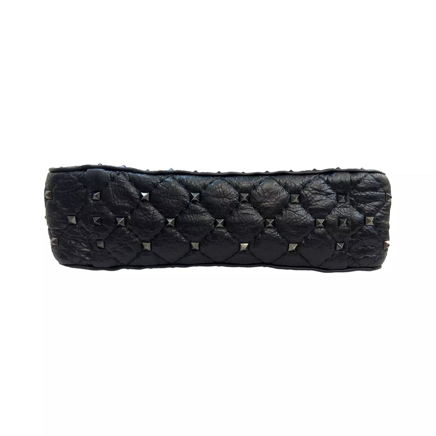 VALENTINO GARAVANI Craquele Nappa Medium Rockstud Spike Shoulder Bag Black Purse
